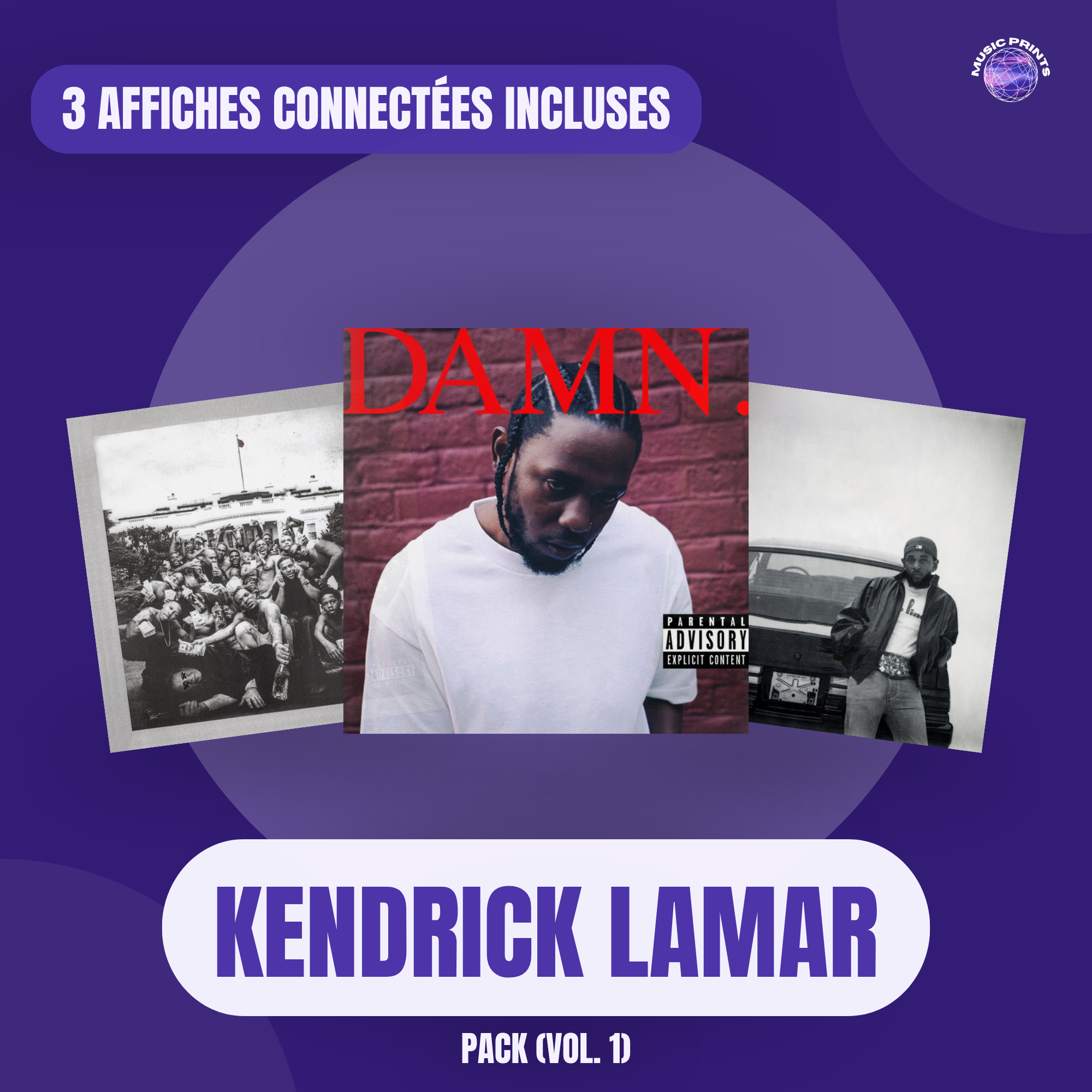 PACK Kendrick Lamar Vol. 1 - 3 affiches connectées Music prints poster connecté