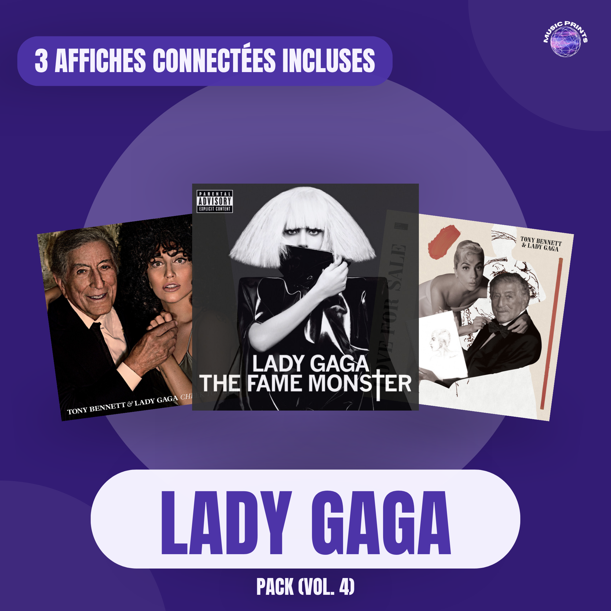 PACK Lady Gaga Vol. 4 - 3 affiches connectées Music prints poster connecté