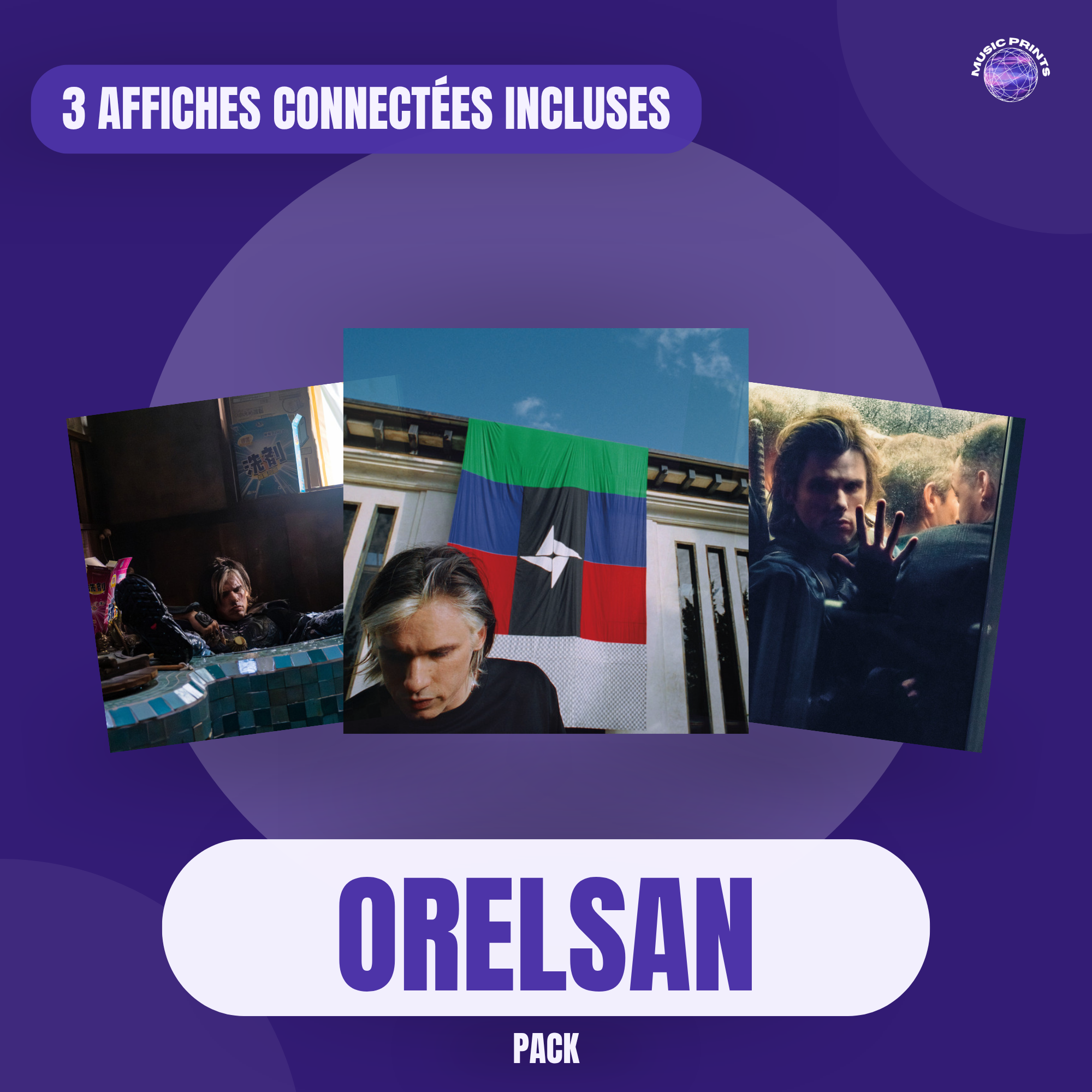 PACK Orelsan - 3 affiches connectées Music prints poster connecté