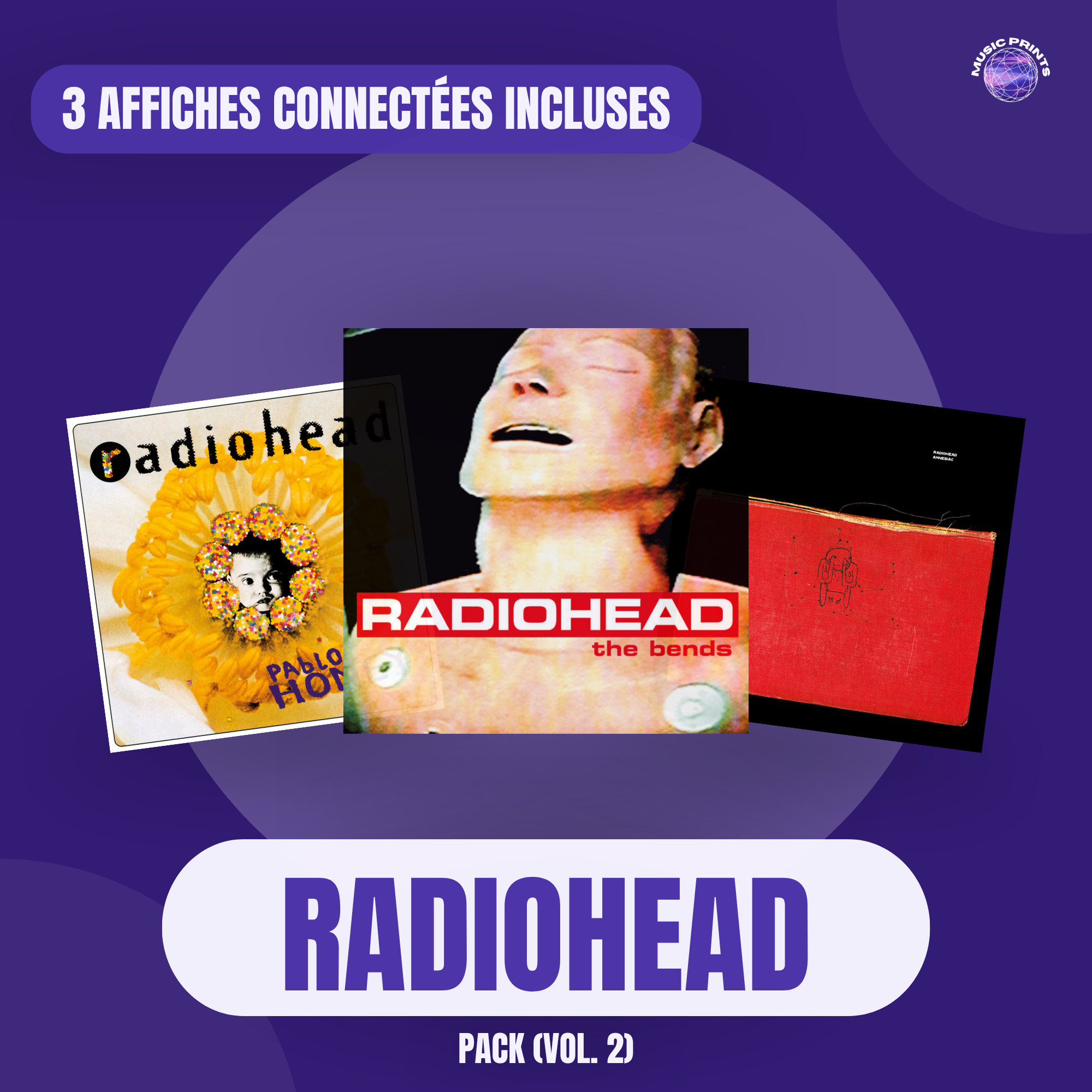 PACK Radiohead Vol. 2 - 3 affiches connectées Music prints poster connecté
