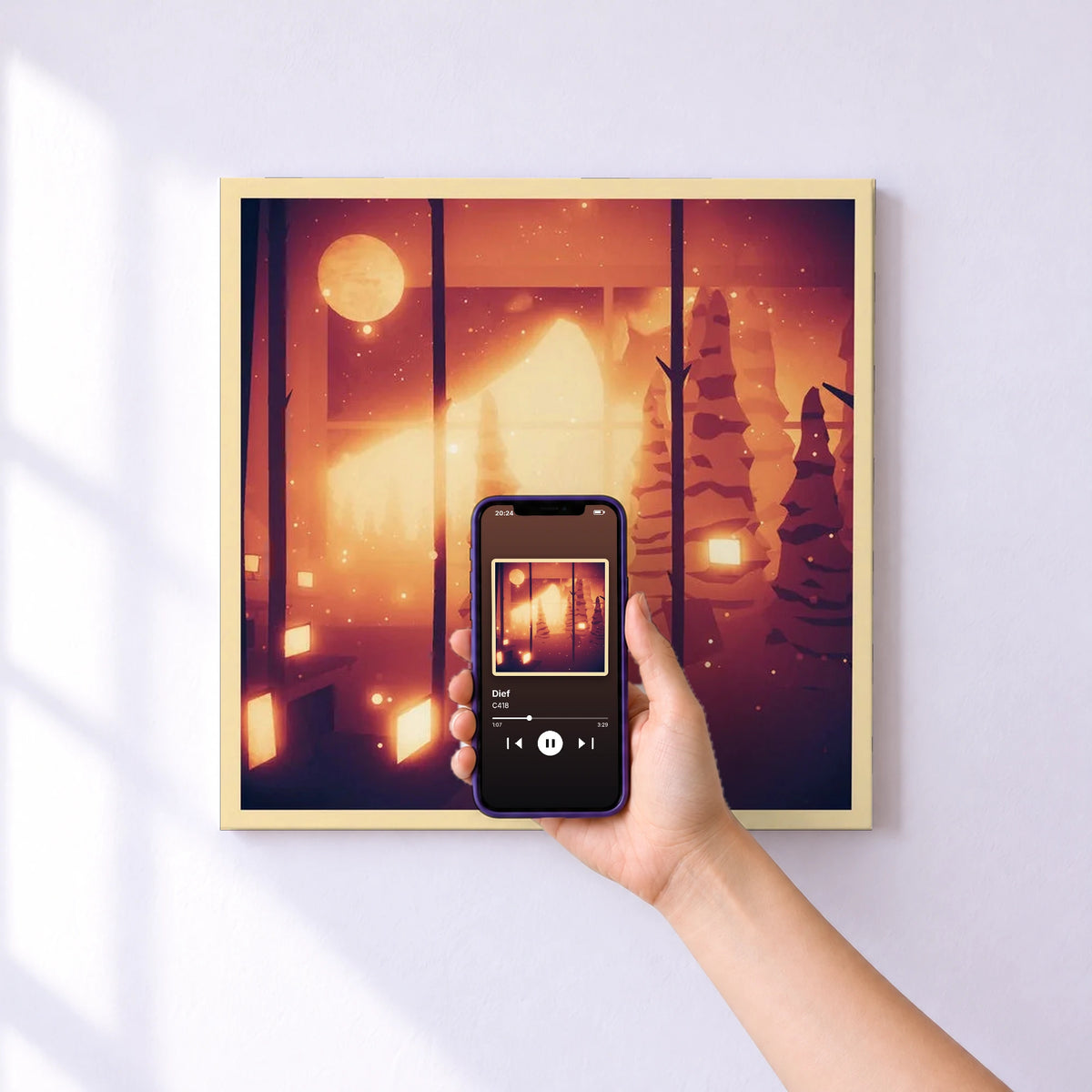 Affiche connectée Dief de C418 au mur : l'album se lance en approchant le téléphone
