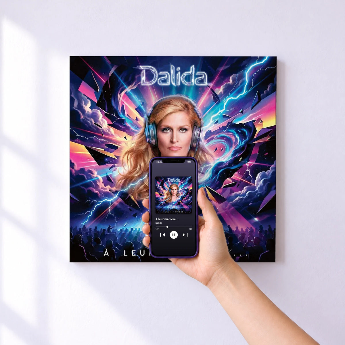 Affiche connectée A leur manière... de Dalida au mur : l'album se lance en approchant le téléphone