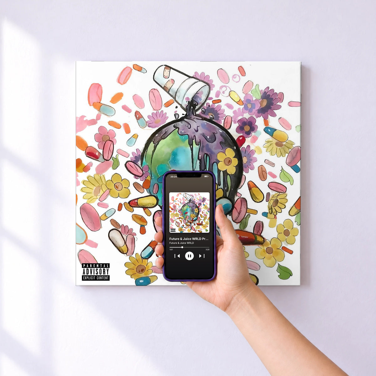Affiche connectée Future & Juice WRLD Present... WRLD ON DRUGS de Future & Juice WRLD au mur : l'album se lance en approchant le téléphone