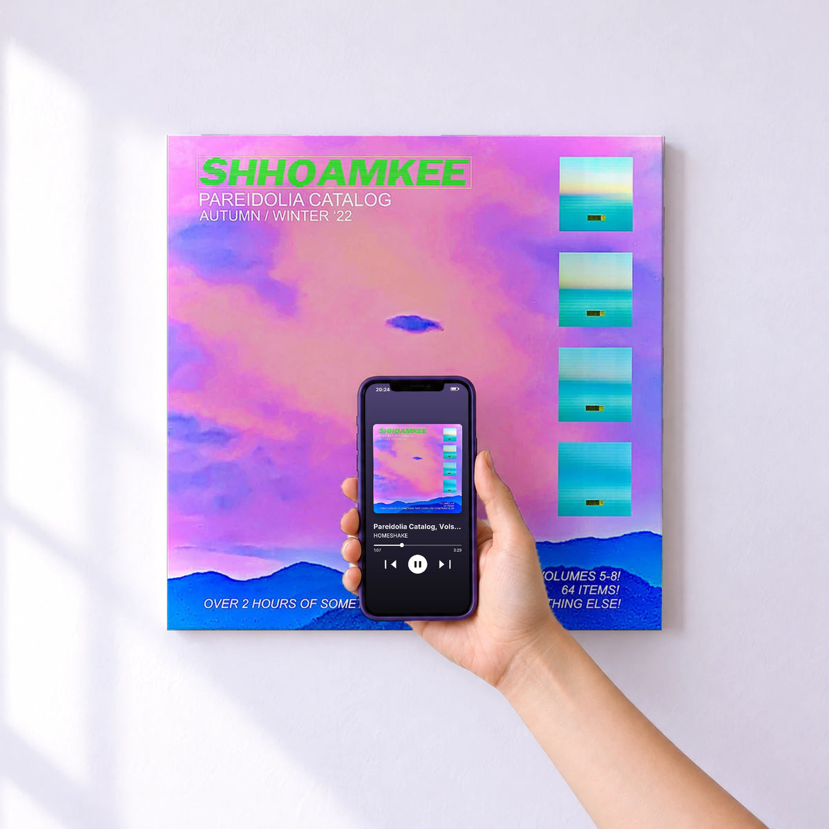 Affiche connectée Pareidolia Catalog, Vols. 5-8 de HOMESHAKE au mur : l'album se lance en approchant le téléphone