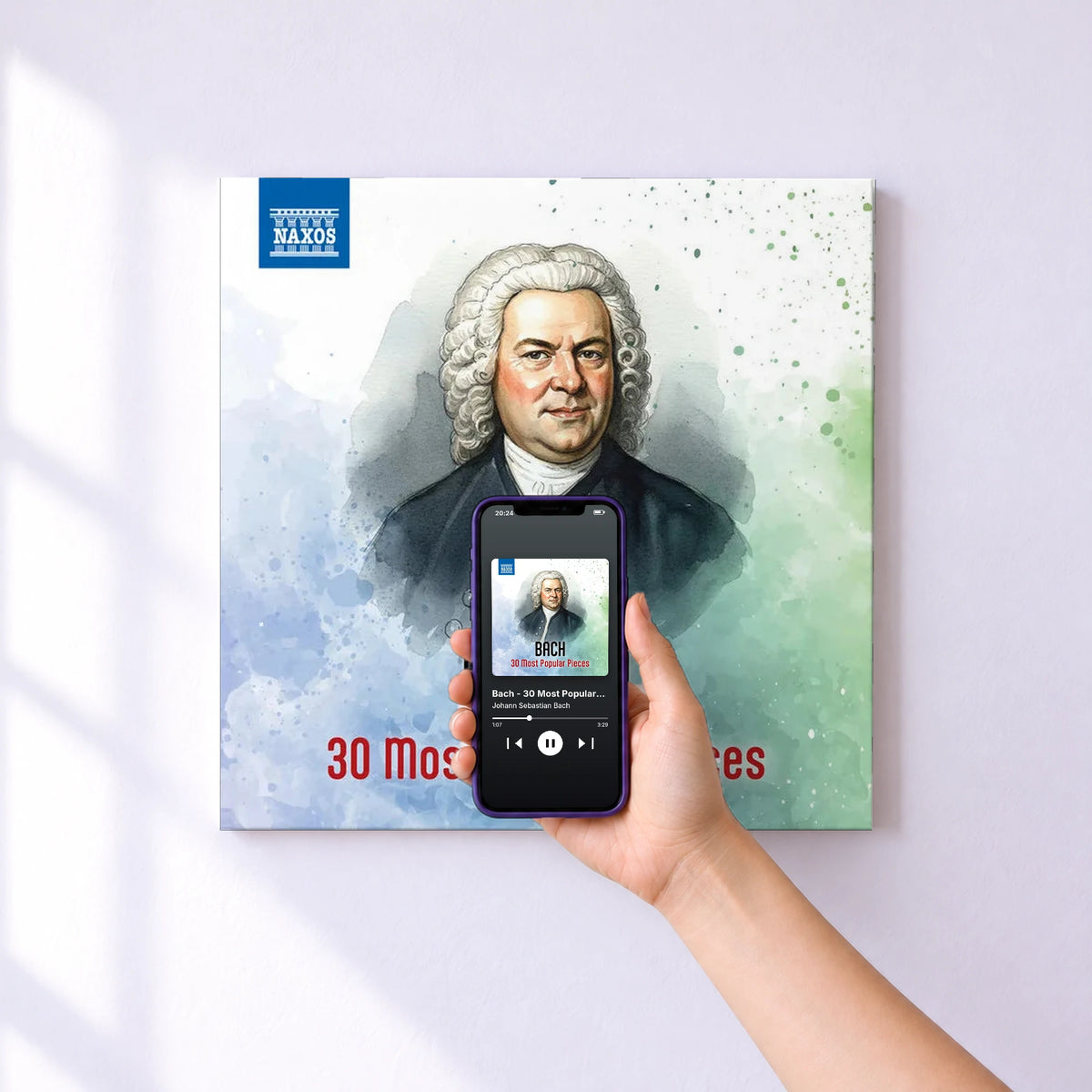 Affiche connectée Bach - 30 Most Popular Pieces de Johann Sebastian Bach au mur : l'album se lance en approchant le téléphone