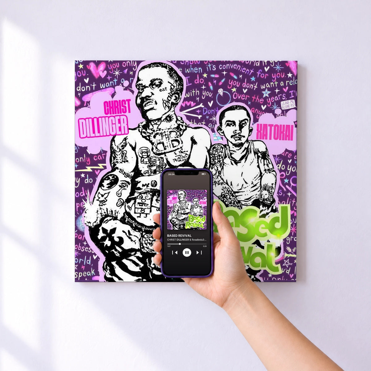 Affiche connectée BASED REVIVAL de CHRIST DILLINGER & Rosaliedu38 & XatoKai au mur : l'album se lance en approchant le téléphone