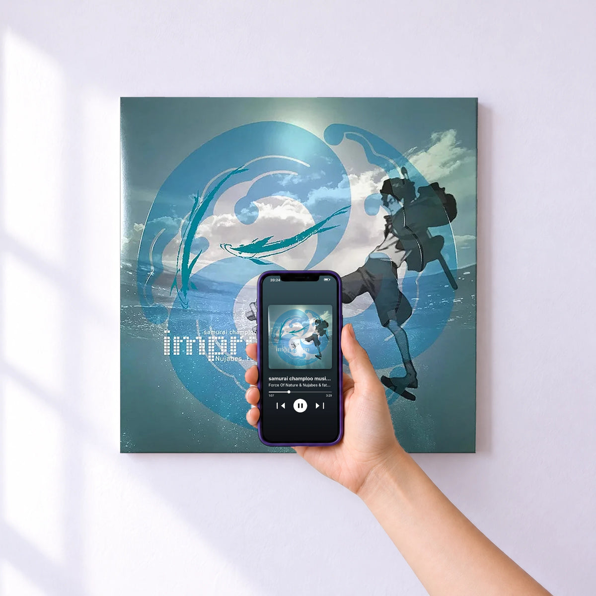 Affiche connectée samurai champloo music record impression de Force Of Nature & Nujabes & fat jon au mur : l'album se lance en approchant le téléphone