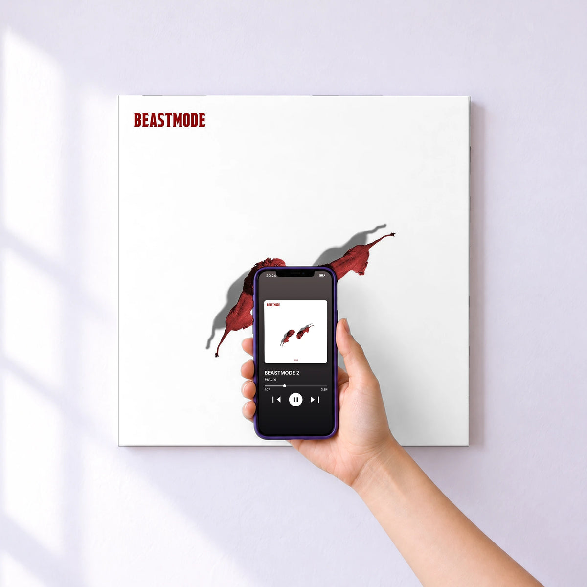 Affiche connectée BEASTMODE 2 de Future au mur : l'album se lance en approchant le téléphone