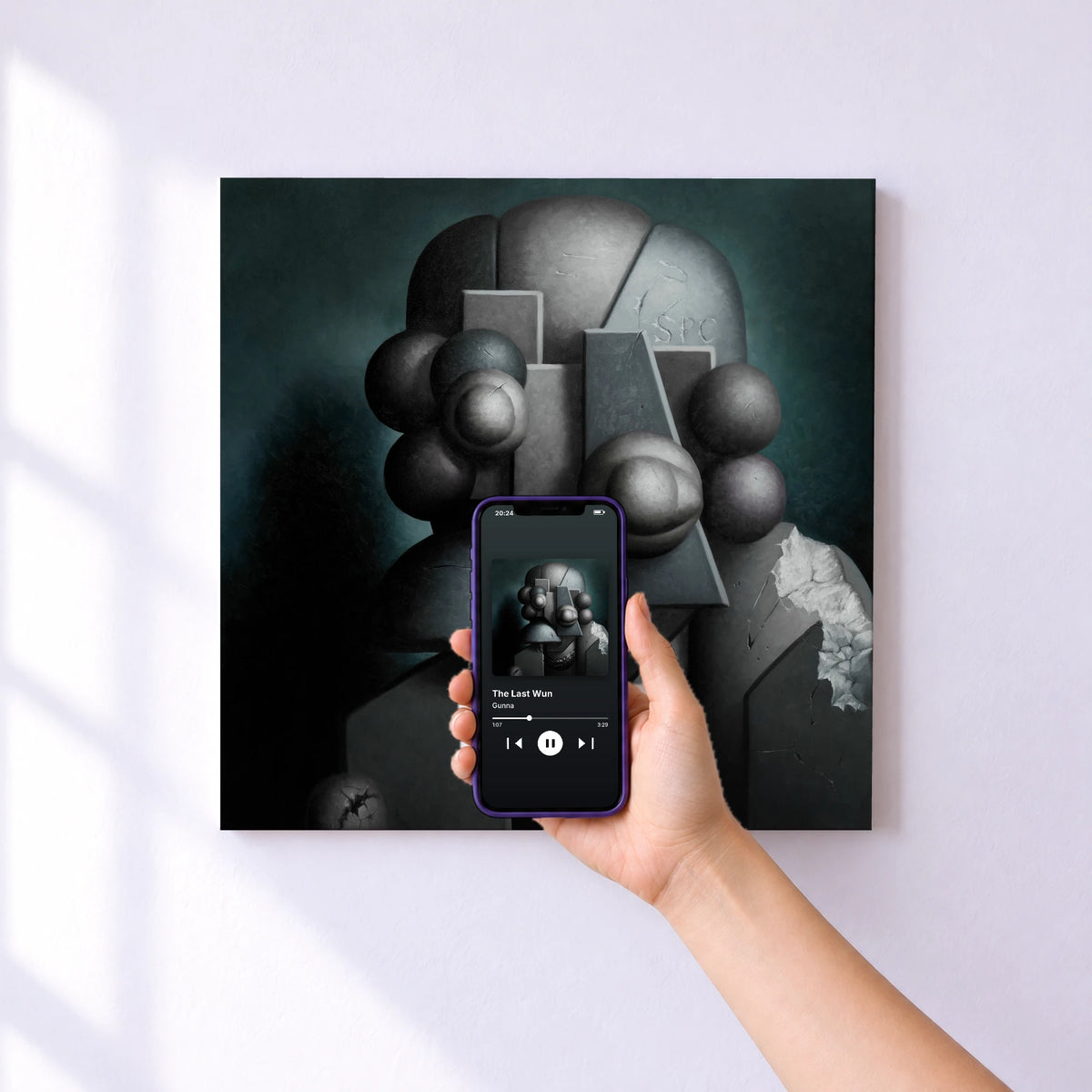 Affiche connectée The Last Wun de Gunna au mur : l'album se lance en approchant le téléphone