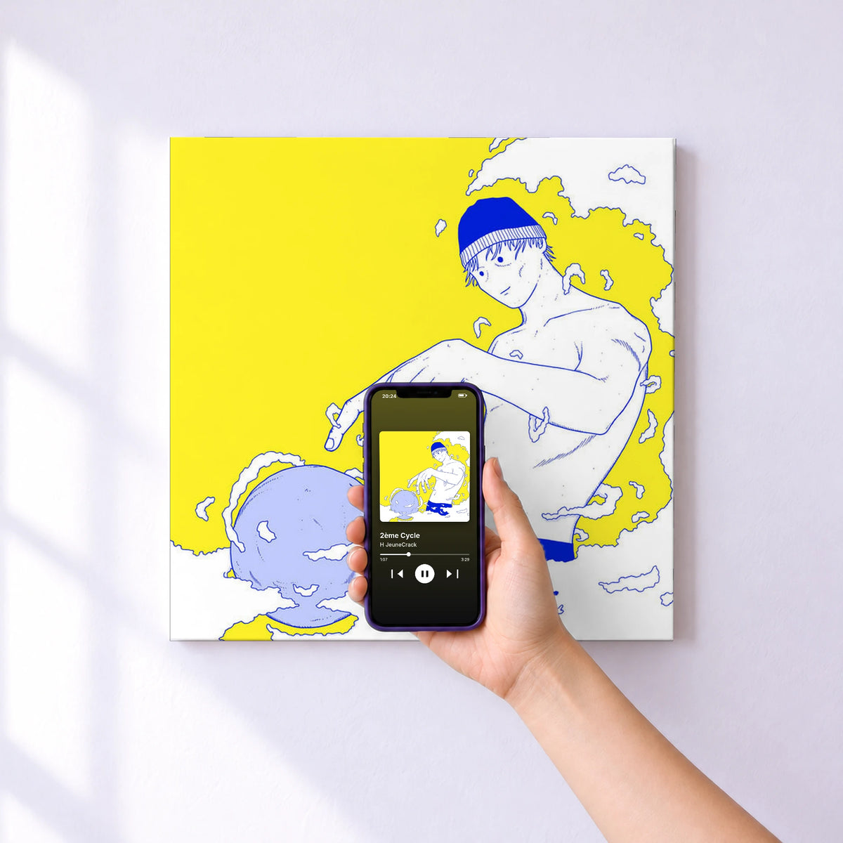 Affiche connectée 2ème Cycle de H JeuneCrack au mur : l'album se lance en approchant le téléphone