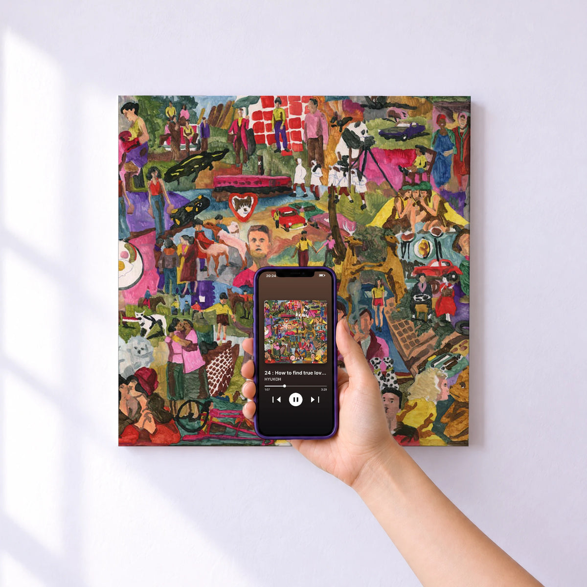 Affiche connectée 24 : How to find true love and happiness de HYUKOH au mur : l'album se lance en approchant le téléphone