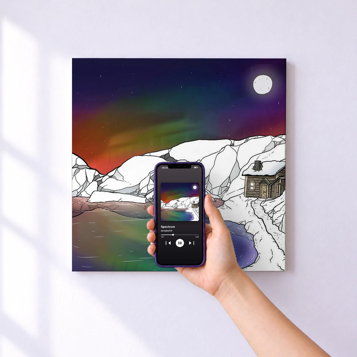 Affiche connectée Spectrum de iamjakehill au mur : l'album se lance en approchant le téléphone