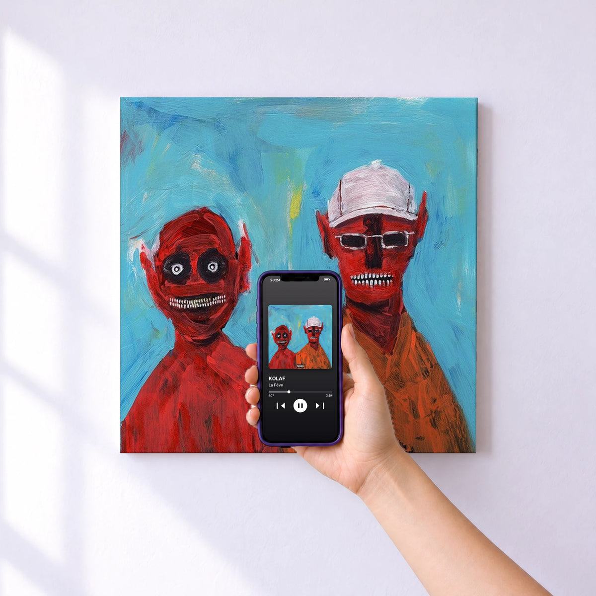 Affiche connectée KOLAF de La Fève au mur : l'album se lance en approchant le téléphone
