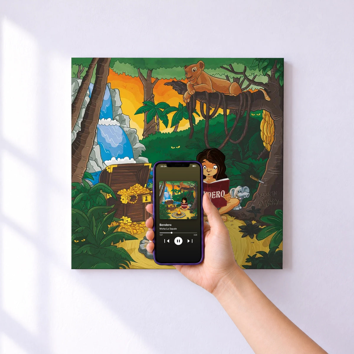 Affiche connectée Bendero de Moha La Squale au mur : l'album se lance en approchant le téléphone