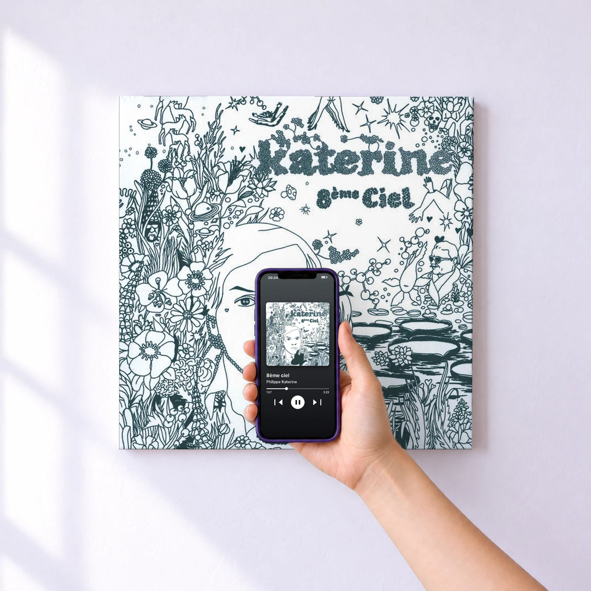 Affiche connectée 8ème ciel de Philippe Katerine au mur : l'album se lance en approchant le téléphone