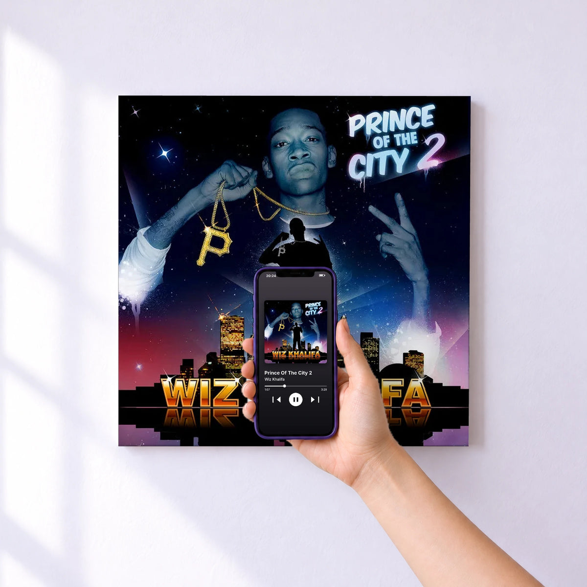 Affiche connectée Prince Of The City 2 de Wiz Khalifa au mur : l'album se lance en approchant le téléphone
