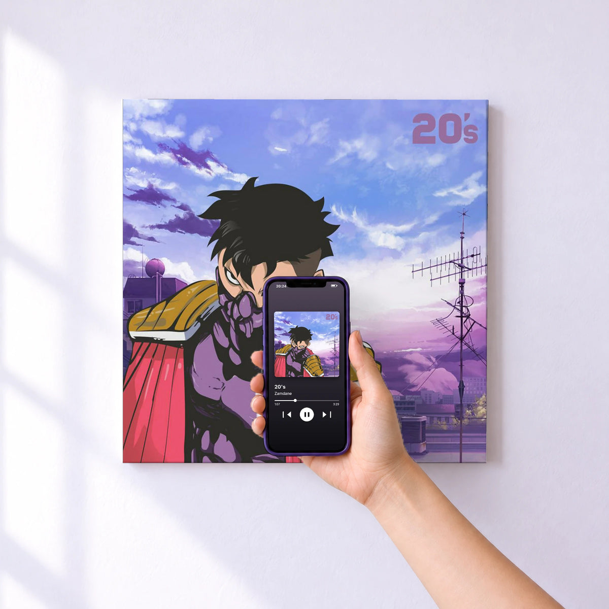 Affiche connectée 20's de Zamdane au mur : l'album se lance en approchant le téléphone