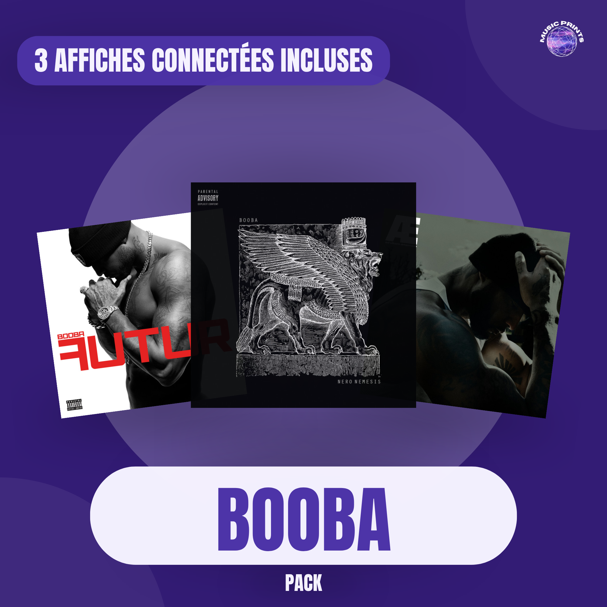 PACK Booba - 3 affiches connectées Music prints poster connecté
