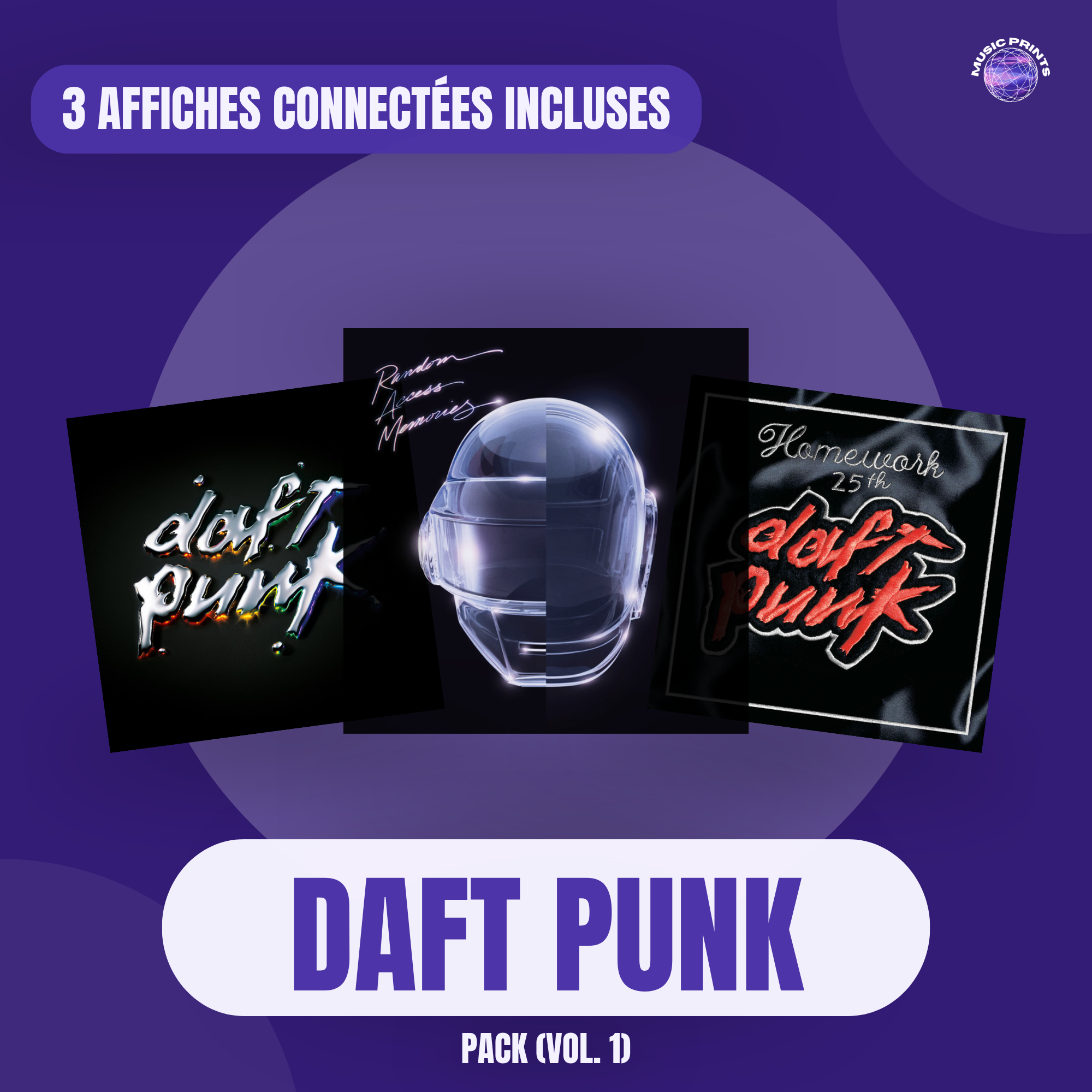PACK Daft Punk Vol. 1 - 3 affiches connectées Music prints poster connecté