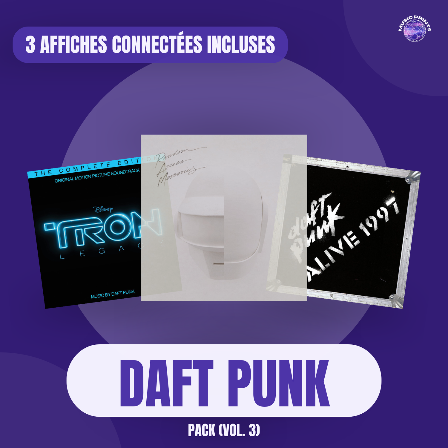 PACK Daft Punk Vol. 3 - 3 affiches connectées Music prints poster connecté