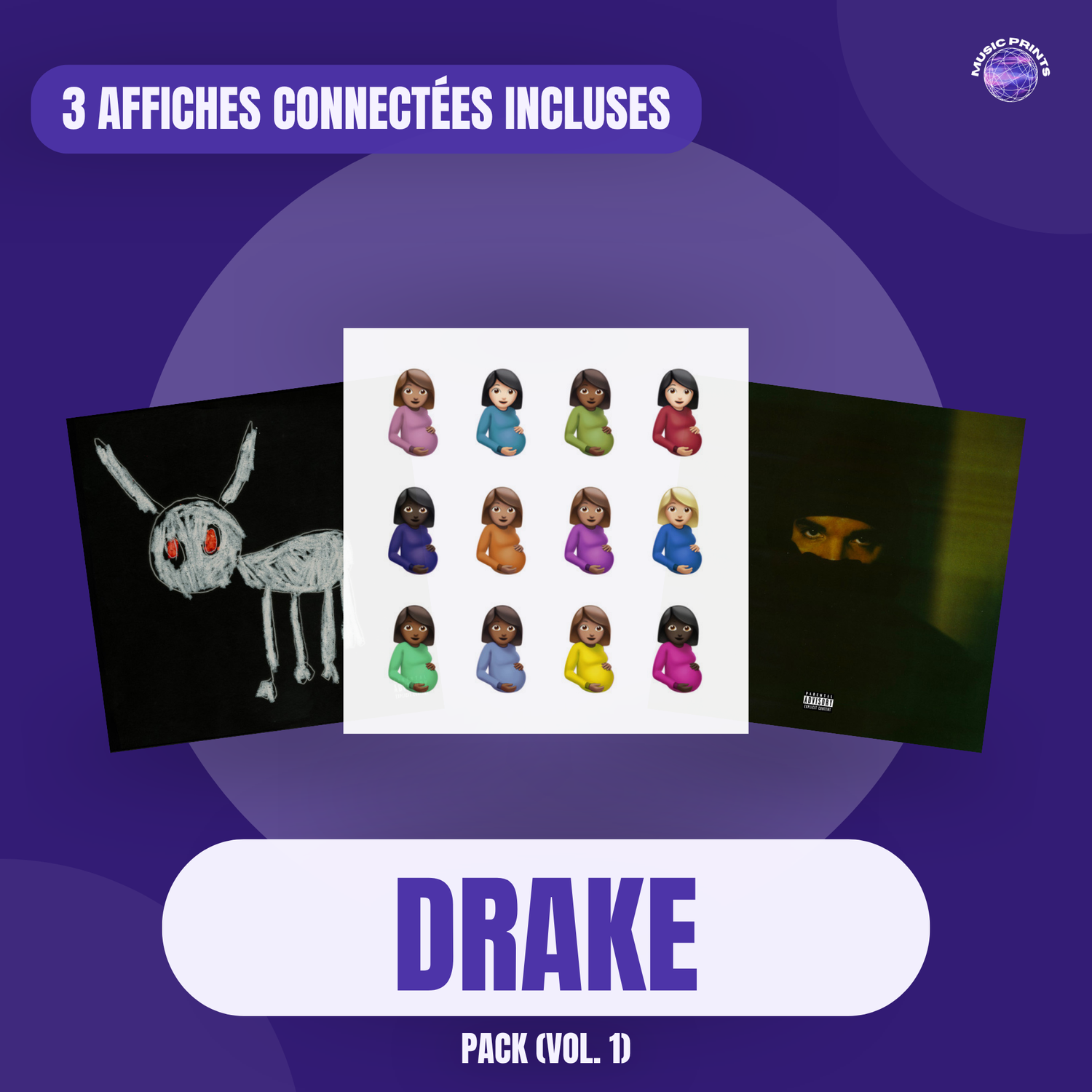 PACK Drake Vol. 1 - 3 affiches connectées Music prints poster connecté
