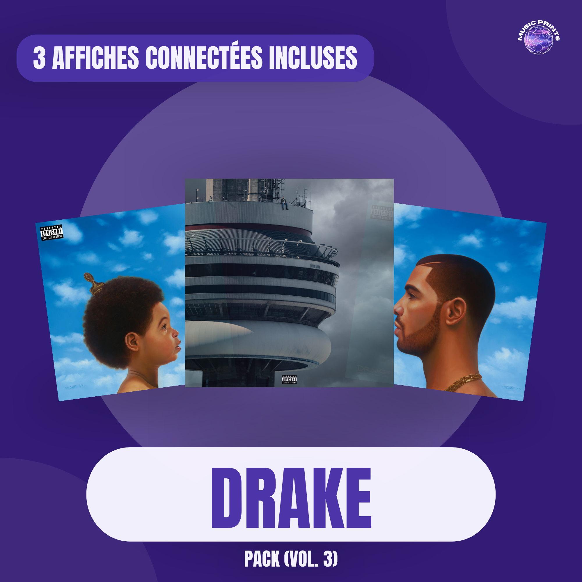 PACK Drake Vol. 3 - 3 affiches connectées Music prints poster connecté