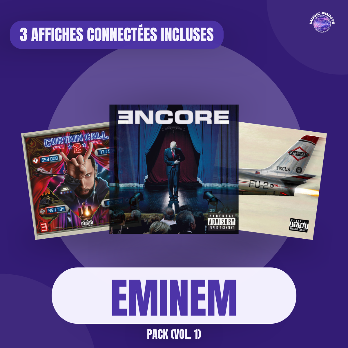 PACK Eminem Vol. 1 - 3 affiches connectées Music prints poster connecté