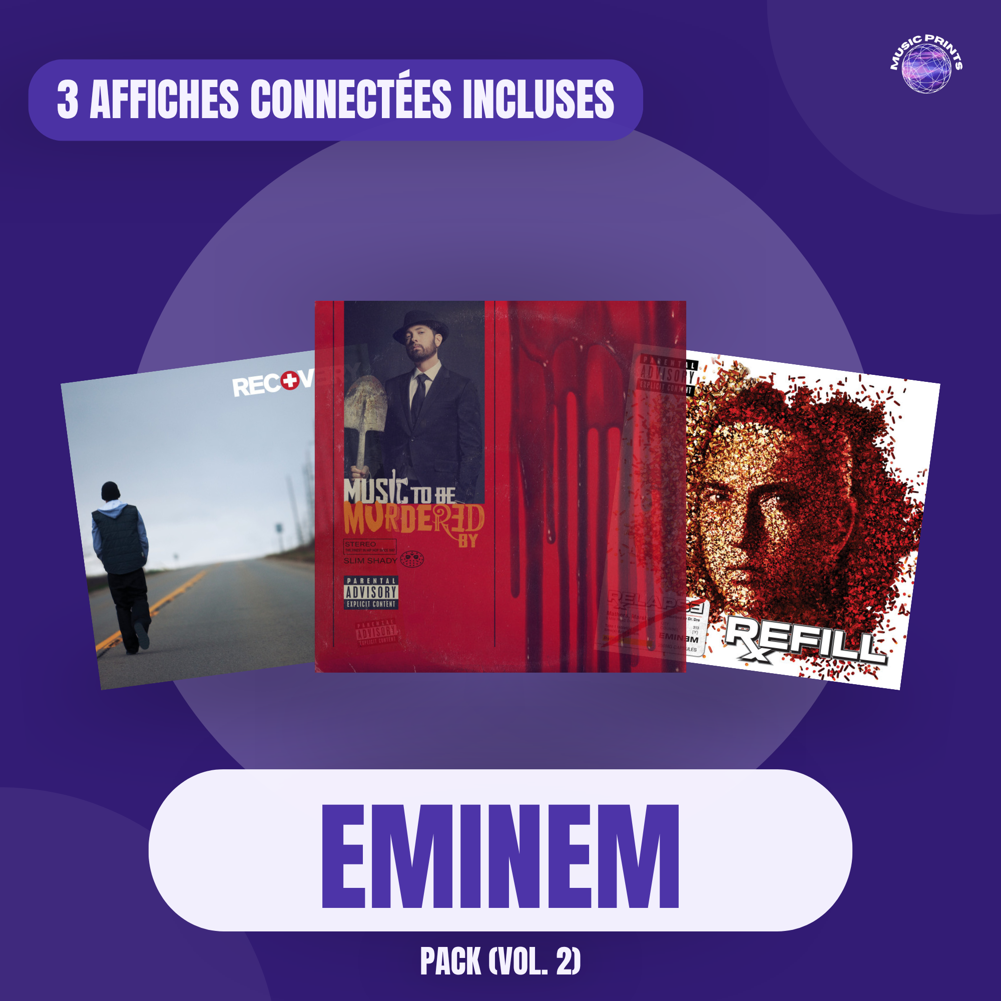 PACK Eminem Vol. 2 - 3 affiches connectées Music prints poster connecté