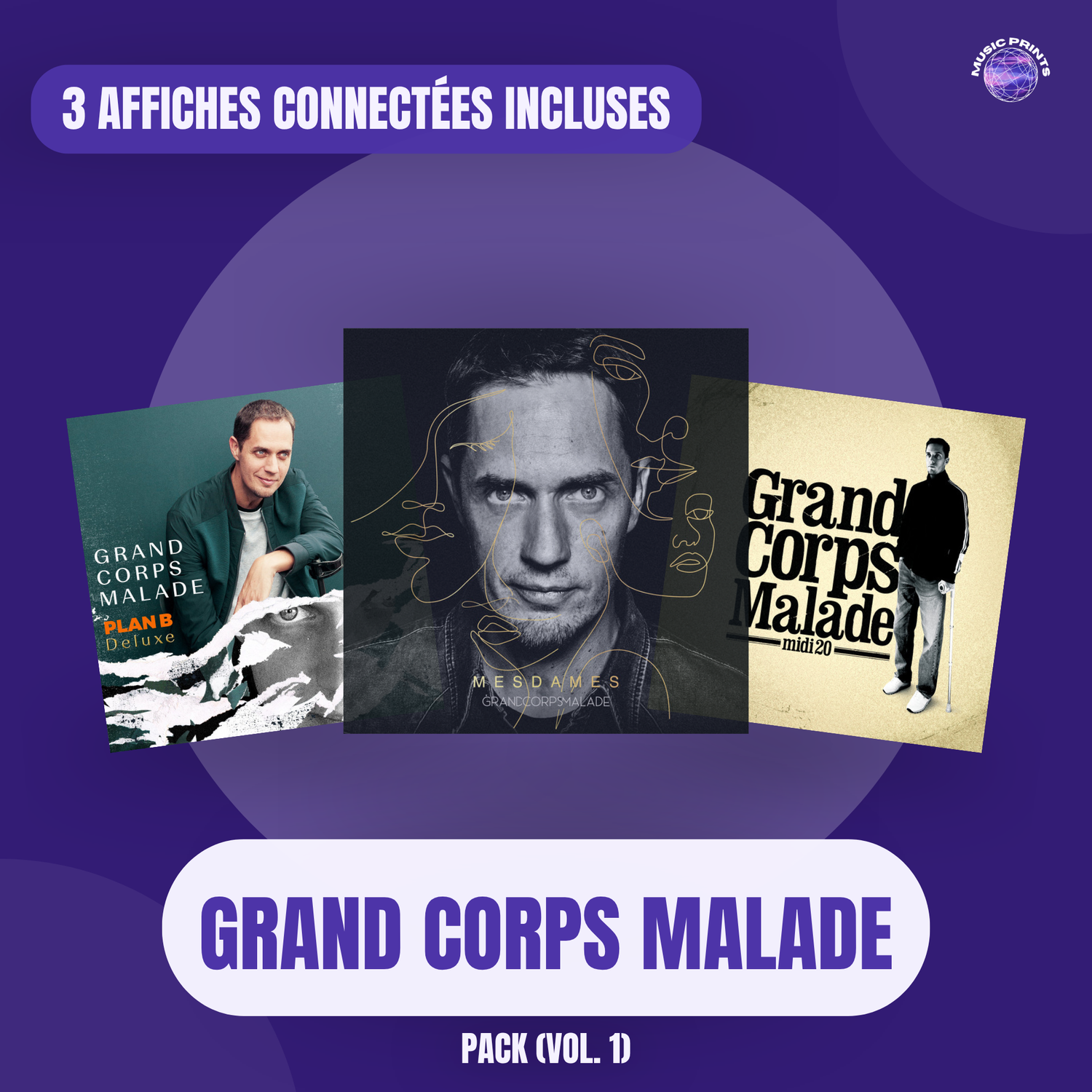 PACK Grand Corps Malade Vol. 1 - 3 affiches connectées Music prints poster connecté