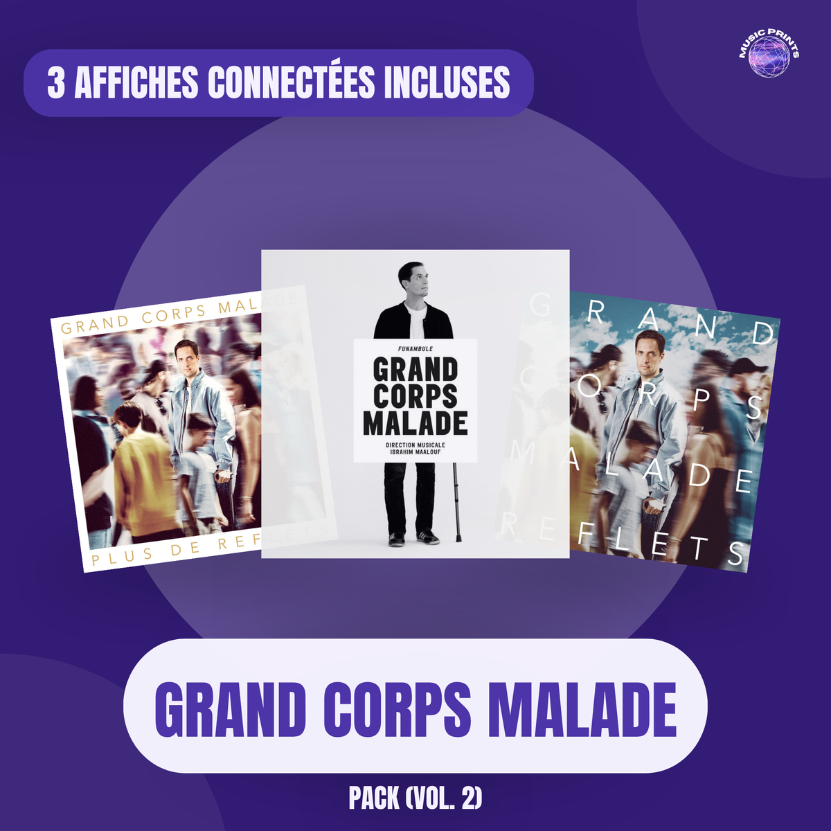 PACK Grand Corps Malade Vol. 2 - 3 affiches connectées Music prints poster connecté