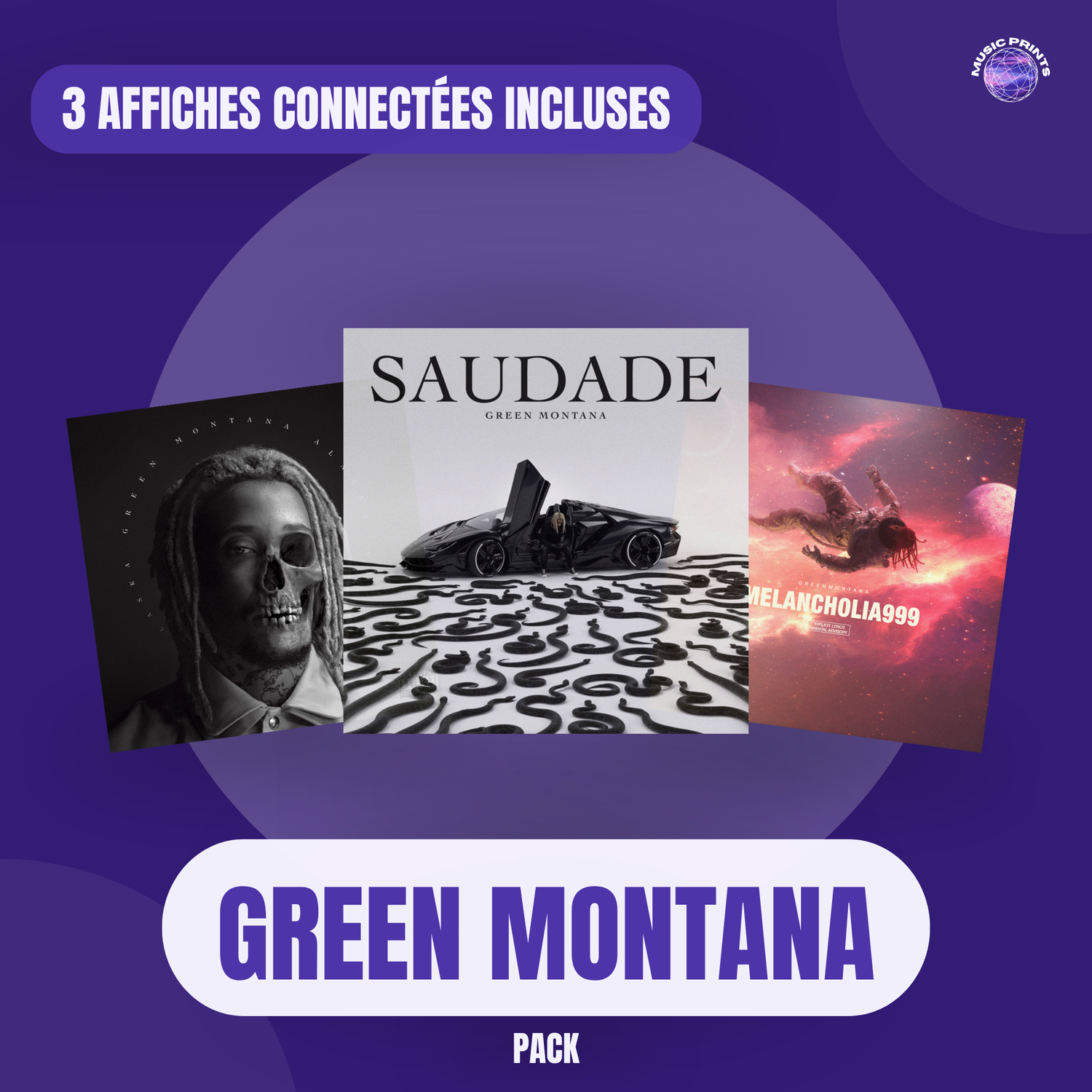 PACK Green Montana - 3 affiches connectées Music prints poster connecté