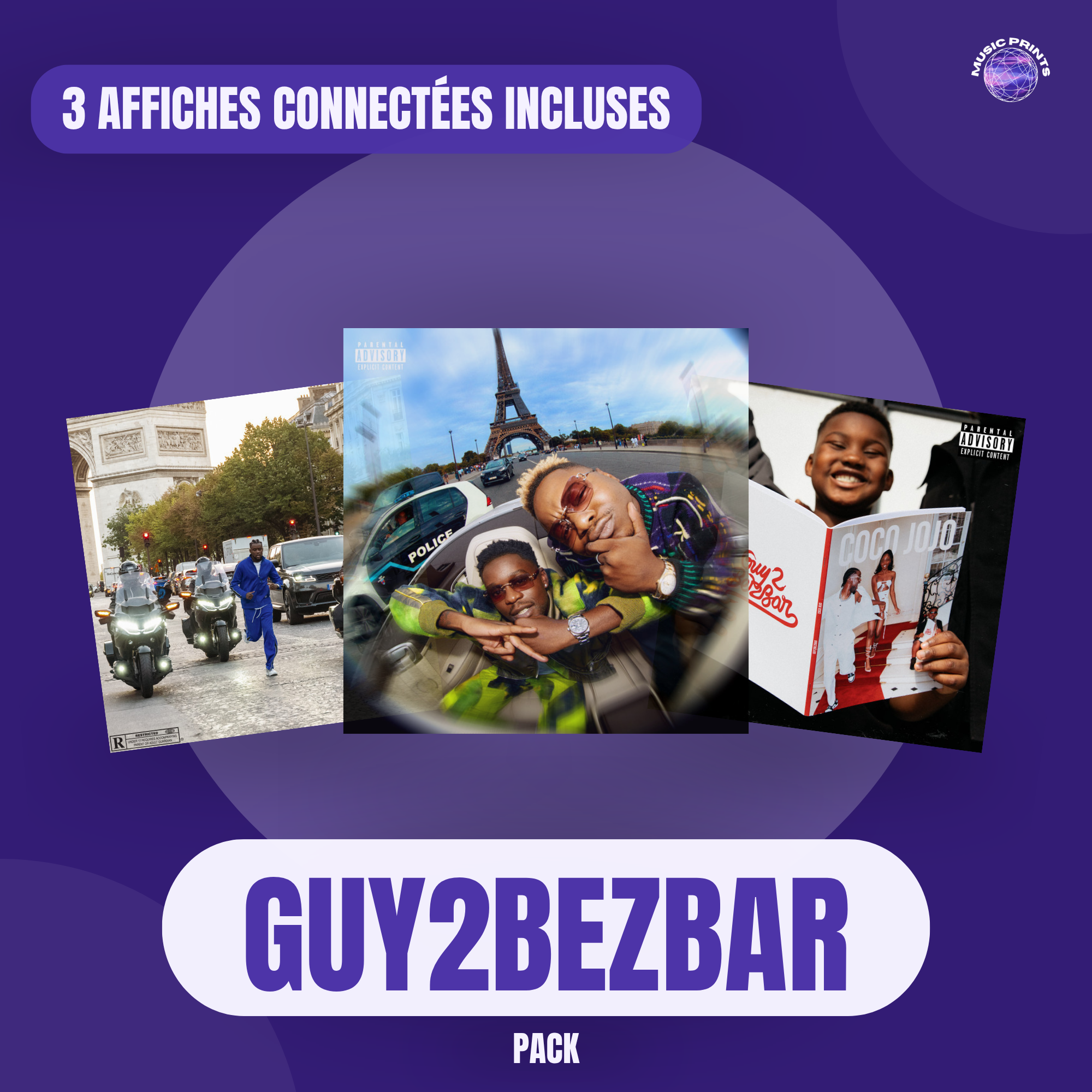PACK Guy2Bezbar - 3 affiches connectées Music prints poster connecté