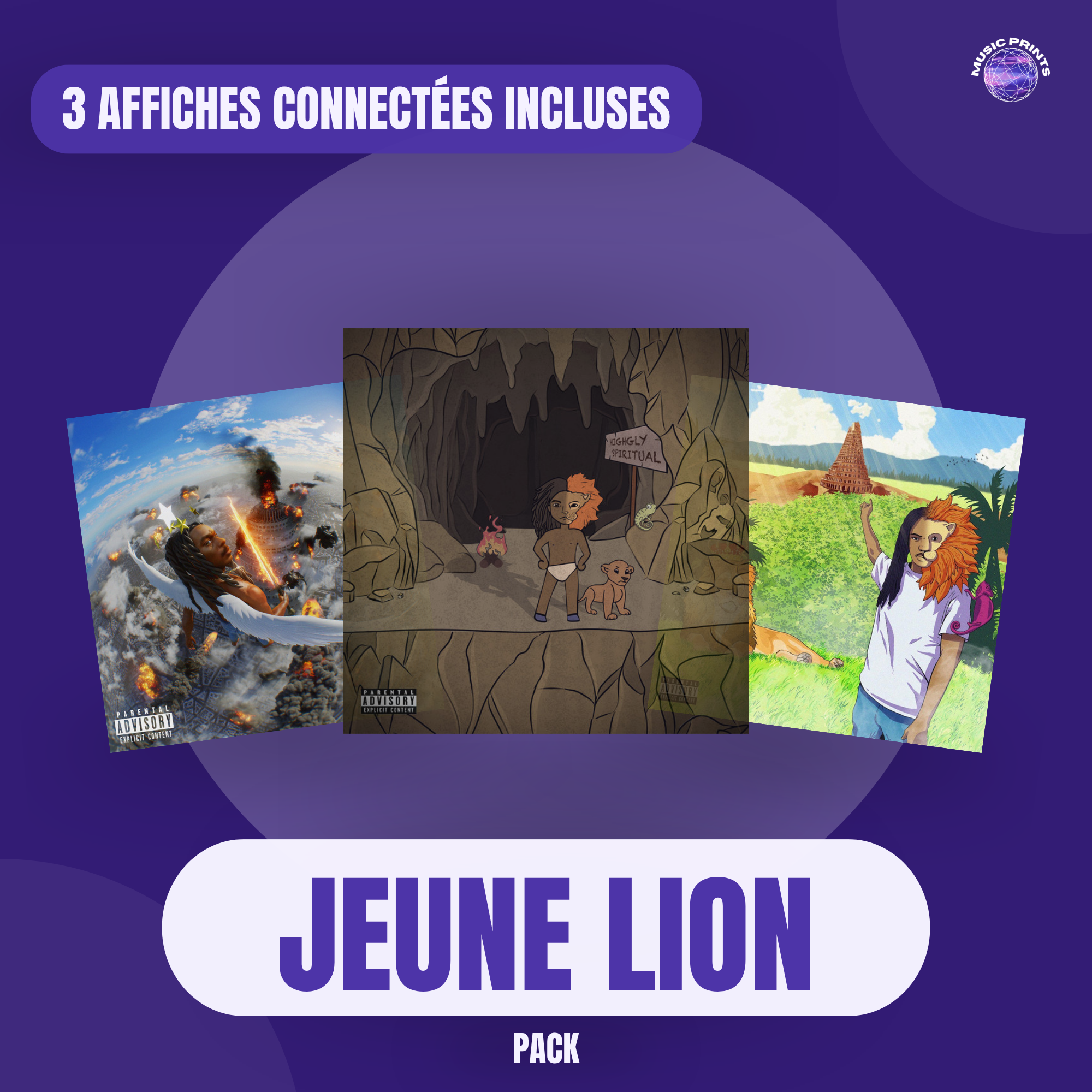 PACK Jeune Lion - 3 affiches connectées Music prints poster connecté