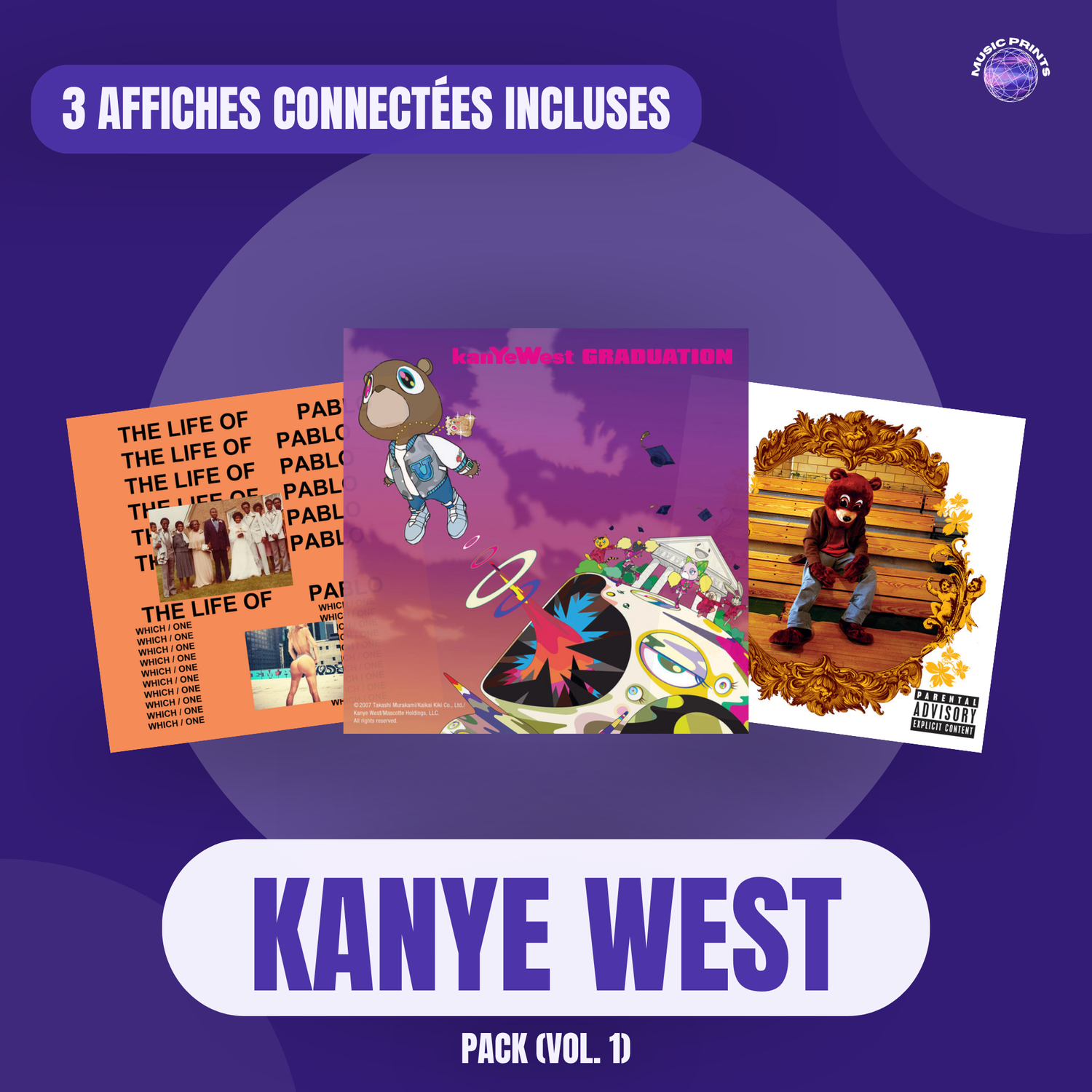 PACK Kanye West Vol. 1 - 3 affiches connectées Music prints poster connecté