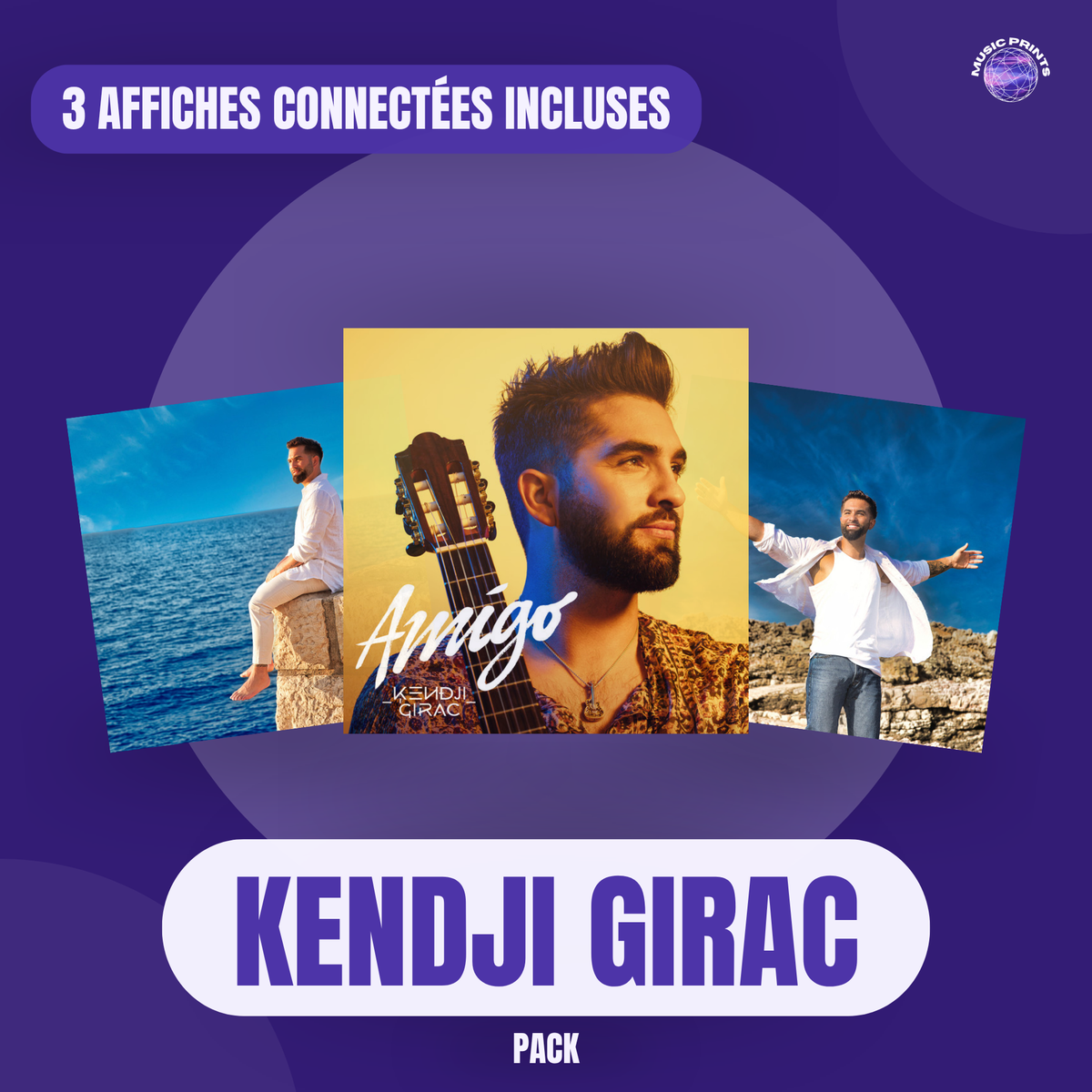 PACK Kendji Girac - 3 affiches connectées Music prints poster connecté