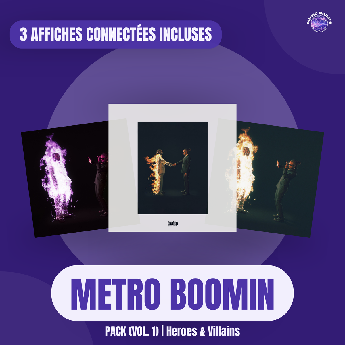 PACK Metro Boomin Vol. 1 Heroes & Villains - 3 affiches connectées Music prints poster connecté