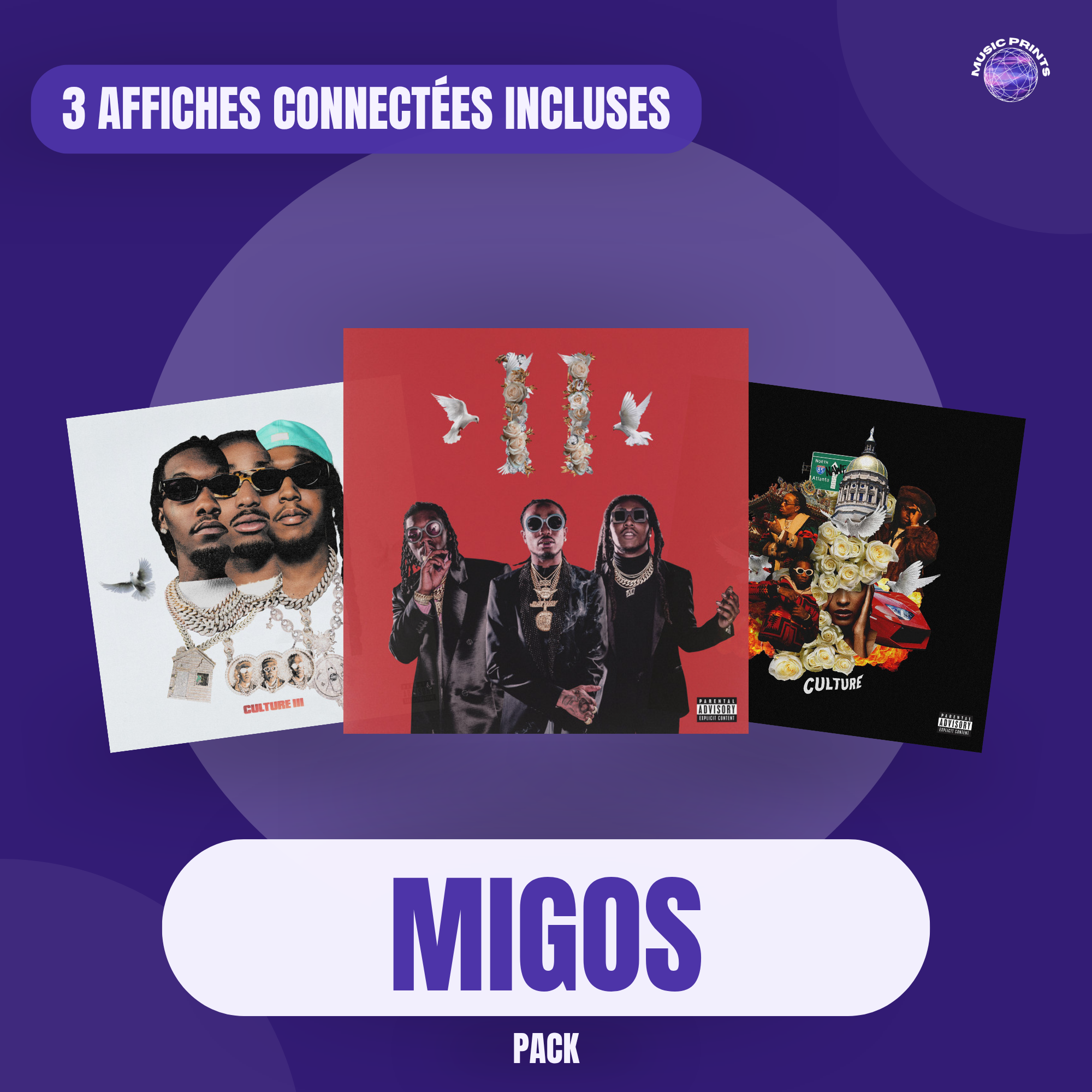 PACK Migos CULTURE - 3 affiches connectées Music prints poster connecté