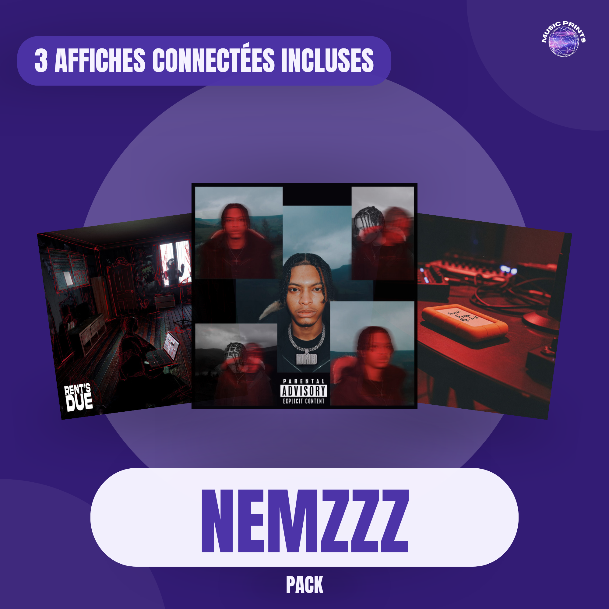 PACK Nemzzz - 3 affiches connectées Music prints poster connecté