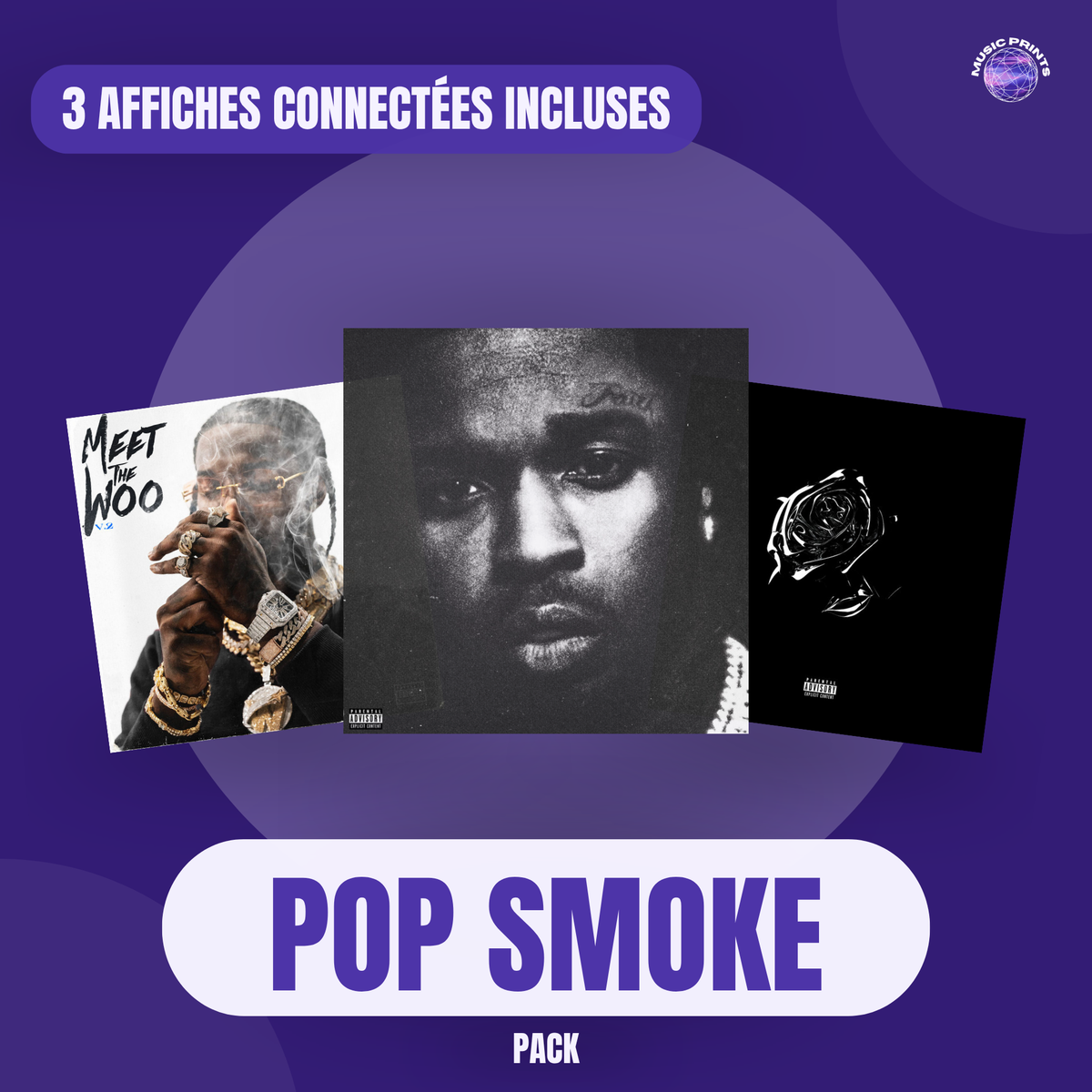 PACK Pop Smoke - 3 affiches connectées Music prints poster connecté