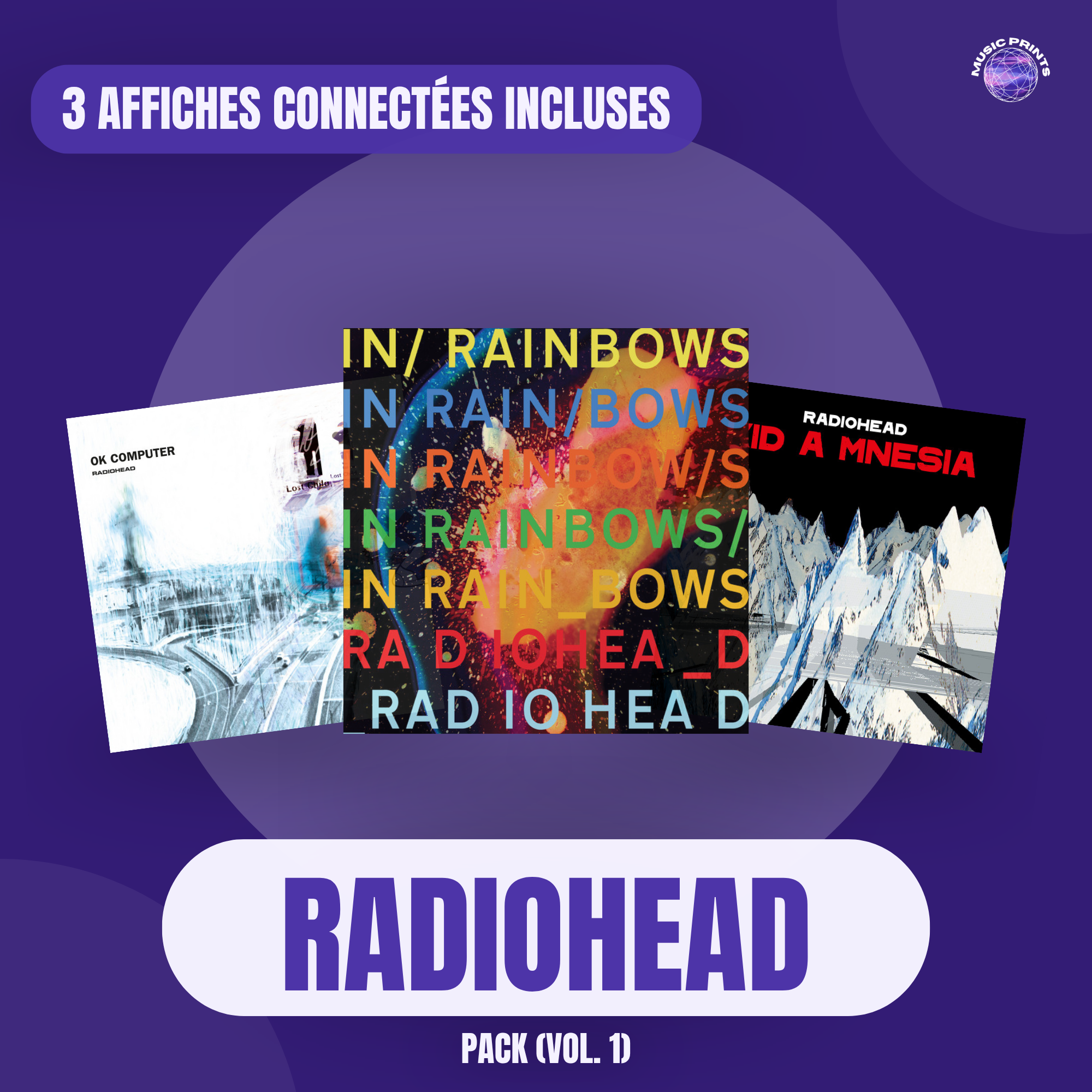 PACK Radiohead Vol. 1 - 3 affiches connectées Music prints poster connecté