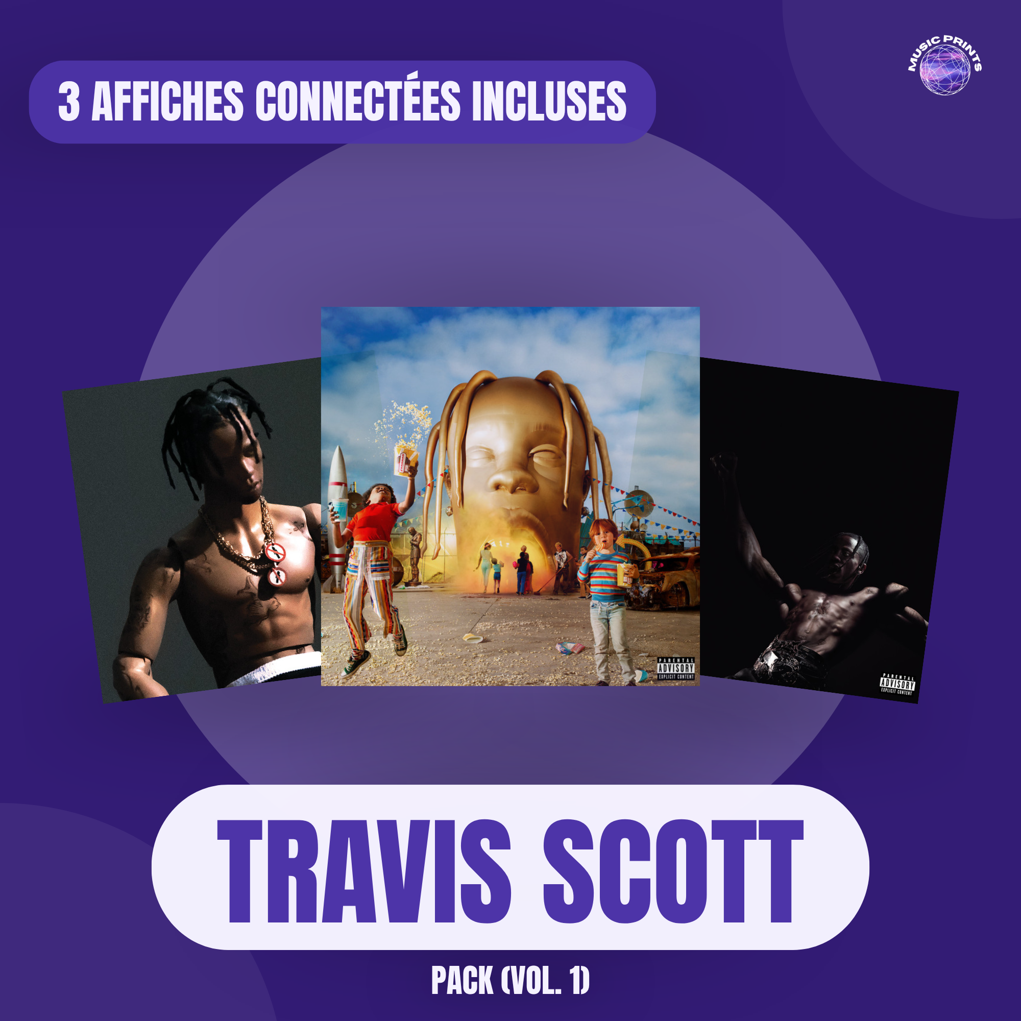 PACK Travis Scott Vol. 1 - 3 affiches connectées Music prints poster connecté