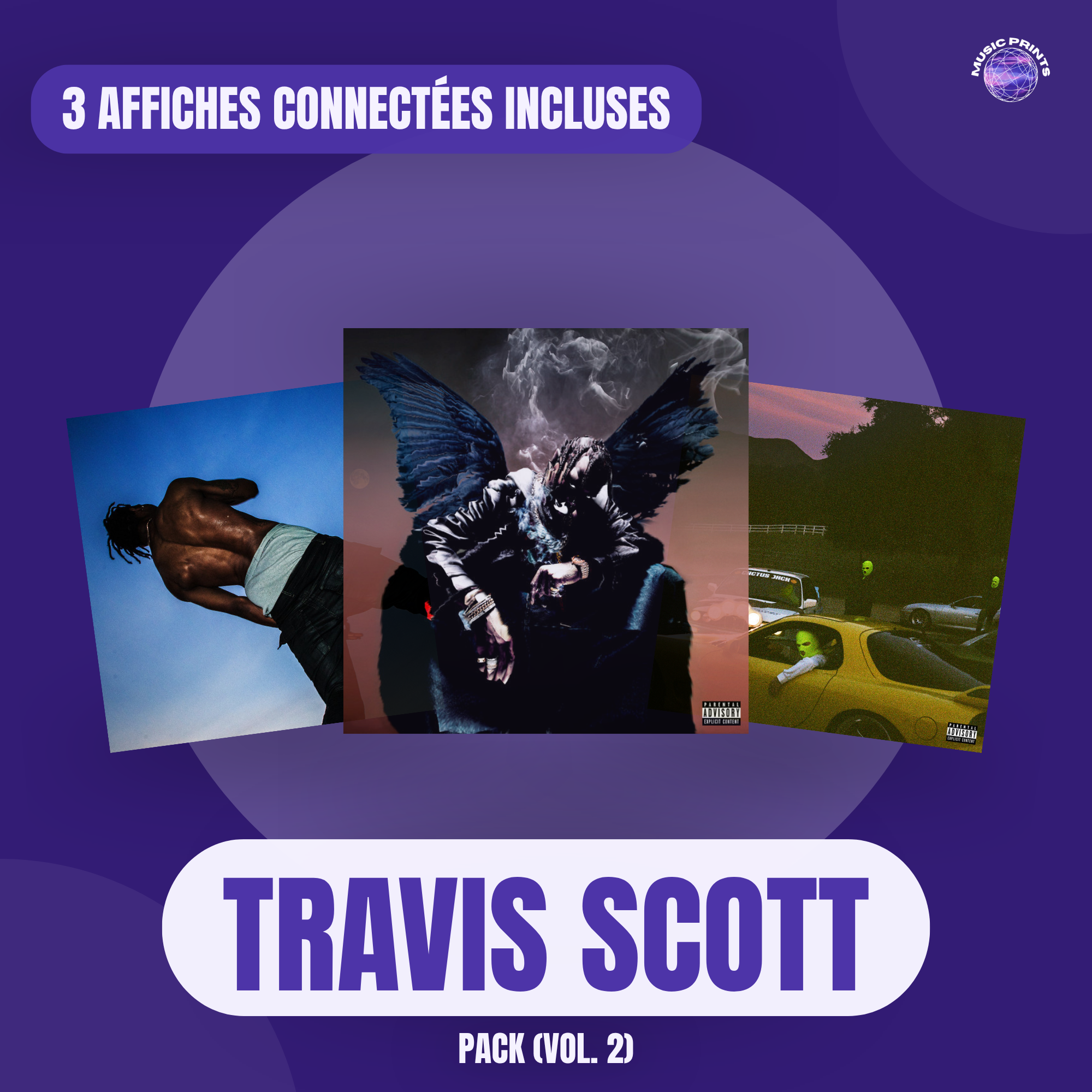 PACK Travis Scott Vol. 2 - 3 affiches connectées Music prints poster connecté