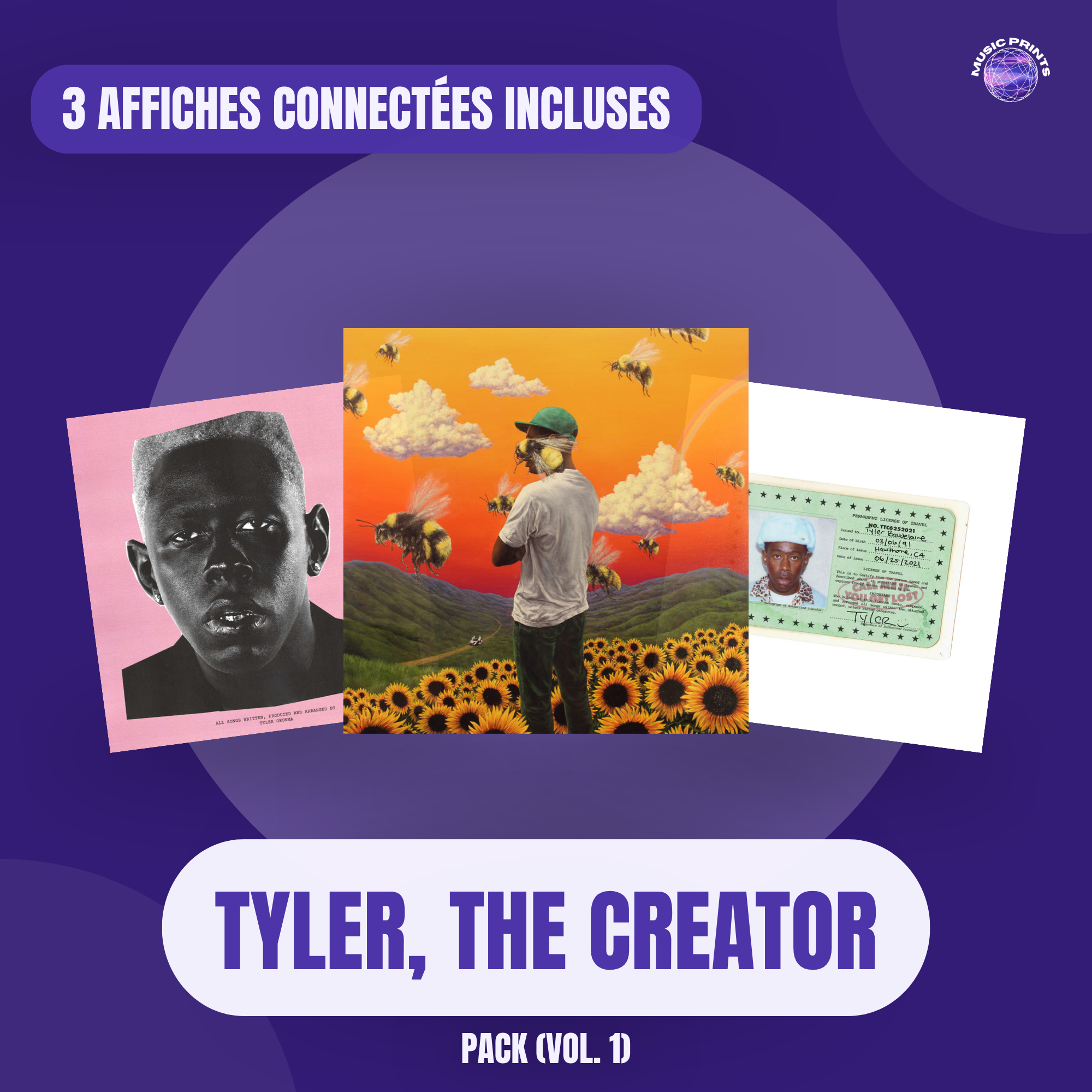 PACK Tyler, The Creator Vol. 1 - 3 affiches connectées Music prints poster connecté