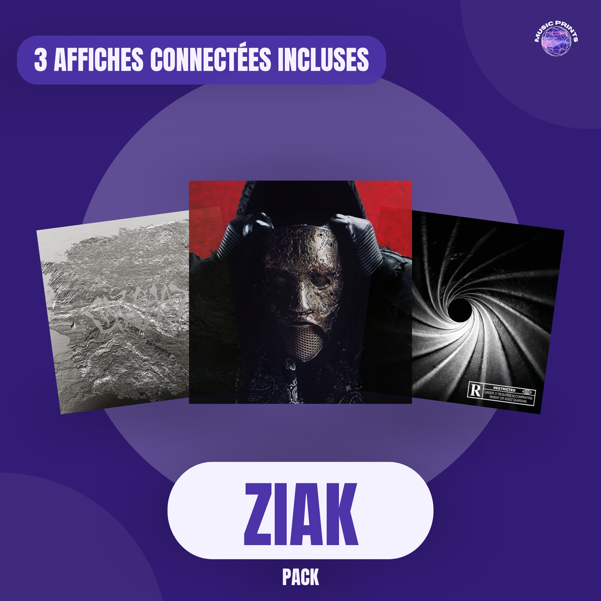 PACK Ziak - 3 affiches connectées Music prints poster connecté