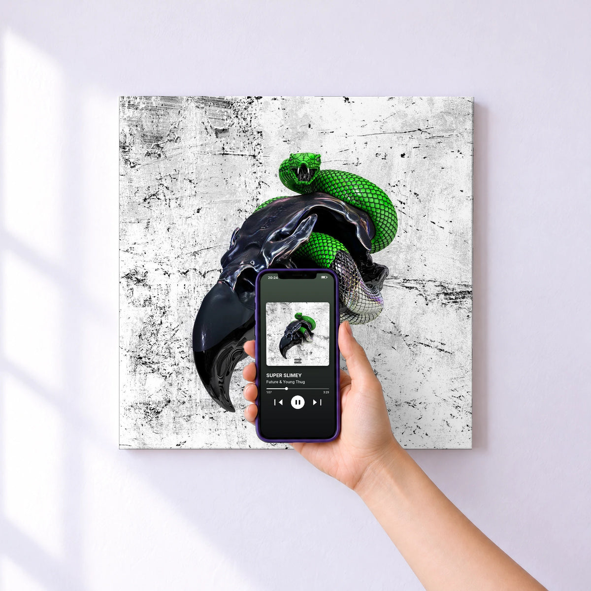 Affiche connectée SUPER SLIMEY de Future & Young Thug au mur : l'album se lance en approchant le téléphone
