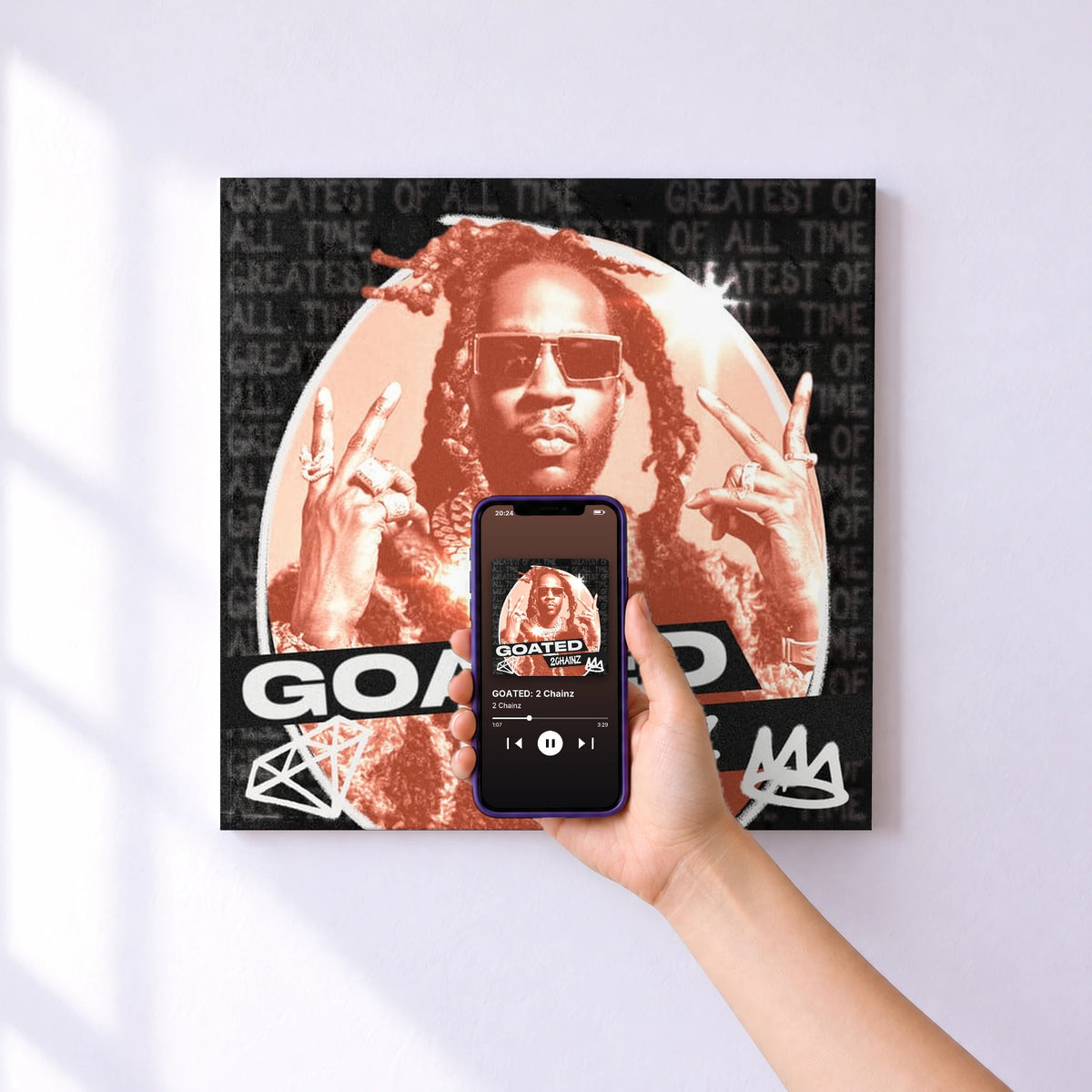 Affiche connectée GOATED: 2 Chainz de 2 Chainz au mur : l'album se lance en approchant le téléphone