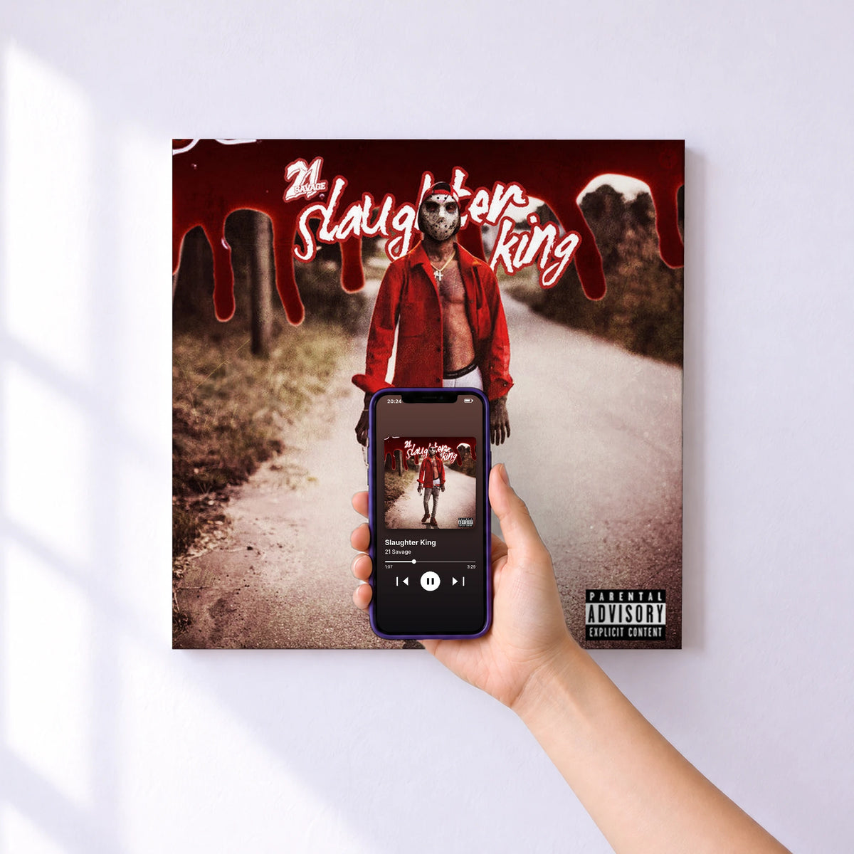 Affiche connectée Slaughter King de 21 Savage au mur : l'album se lance en approchant le téléphone