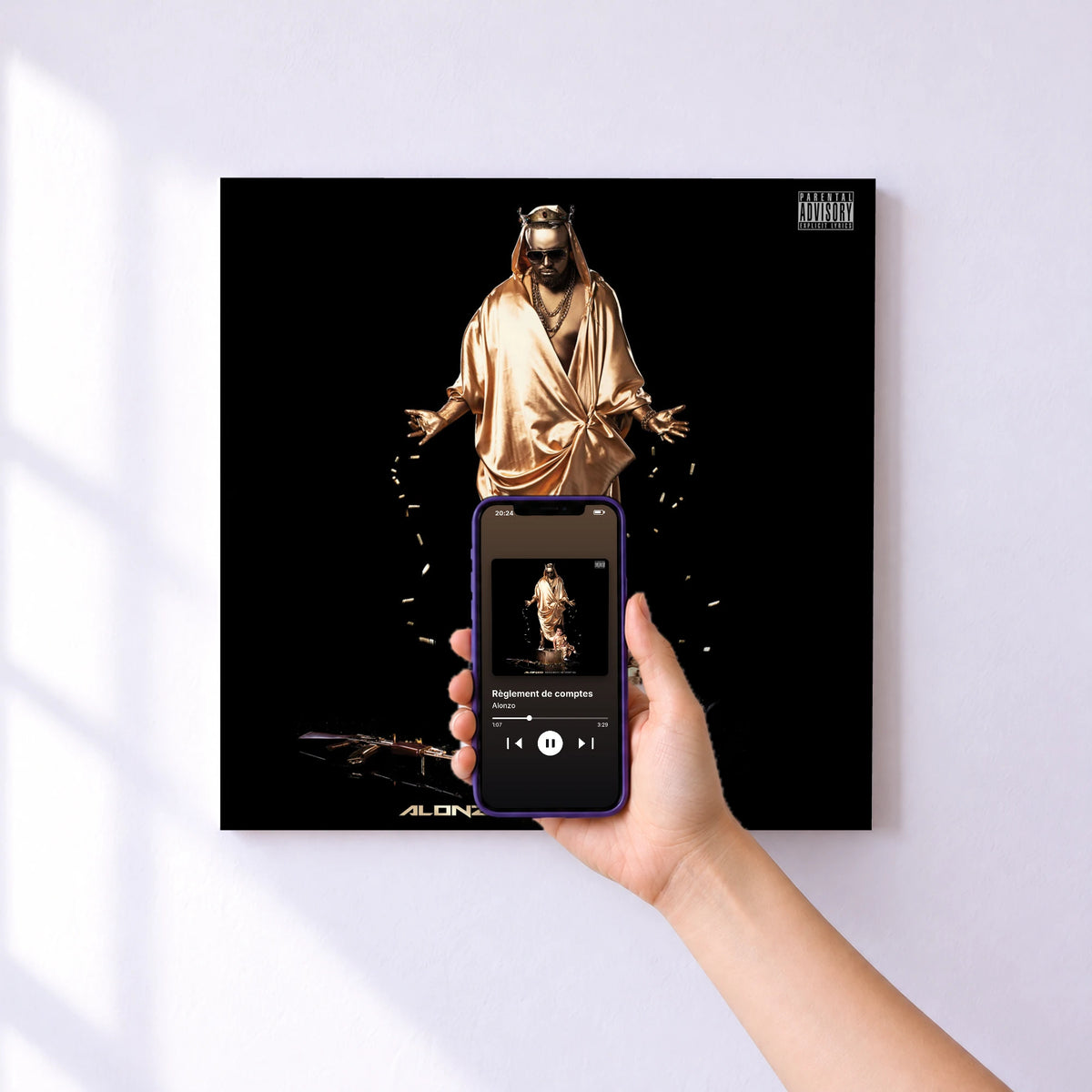 Affiche connectée Règlement de comptes de Alonzo au mur : l'album se lance en approchant le téléphone