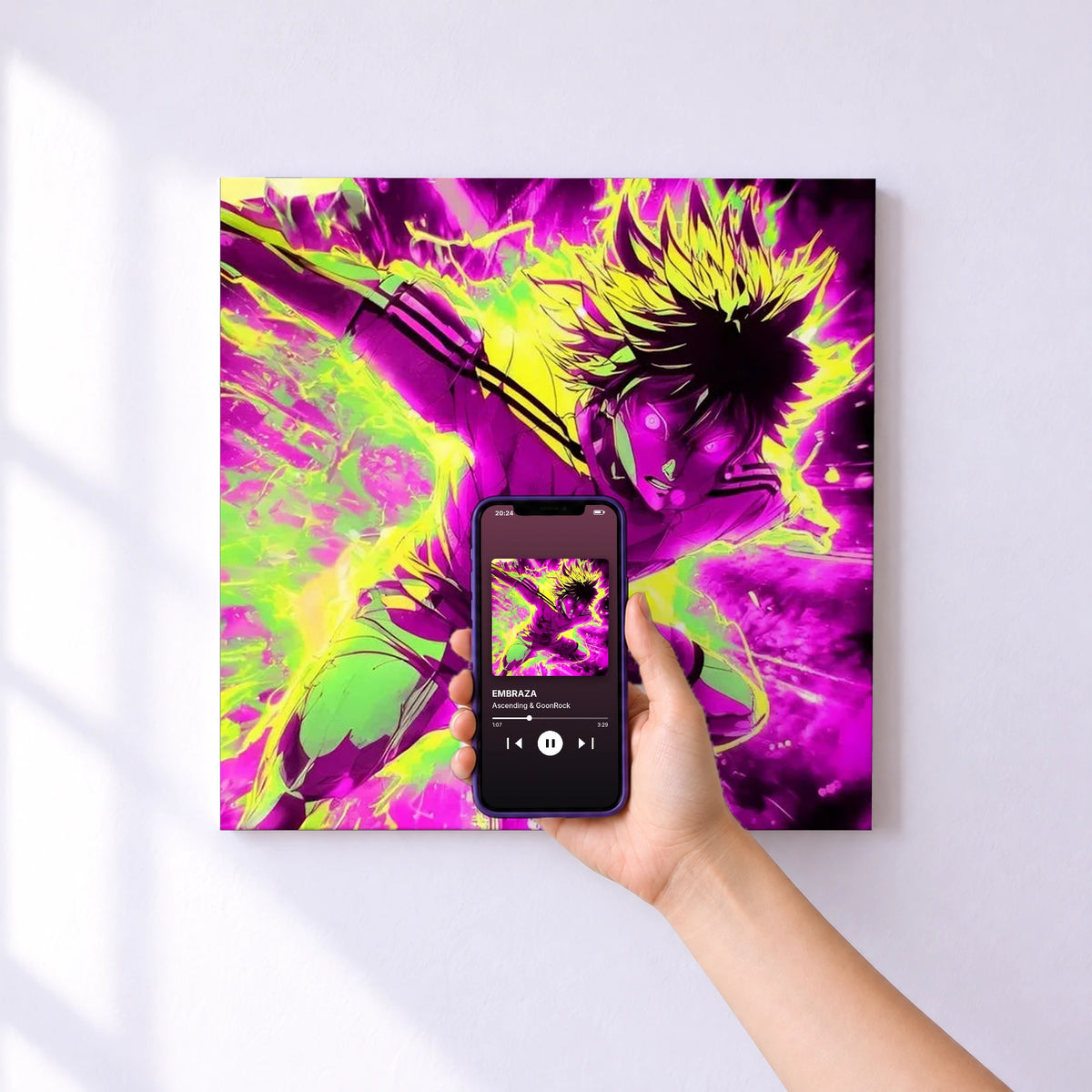 Affiche connectée EMBRAZA de Ascending & GoonRock au mur : l'album se lance en approchant le téléphone