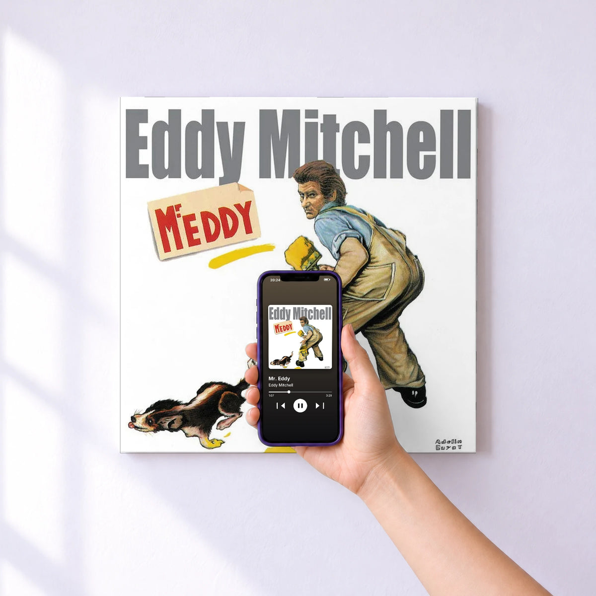 Affiche connectée Mr. Eddy de Eddy Mitchell au mur : l'album se lance en approchant le téléphone
